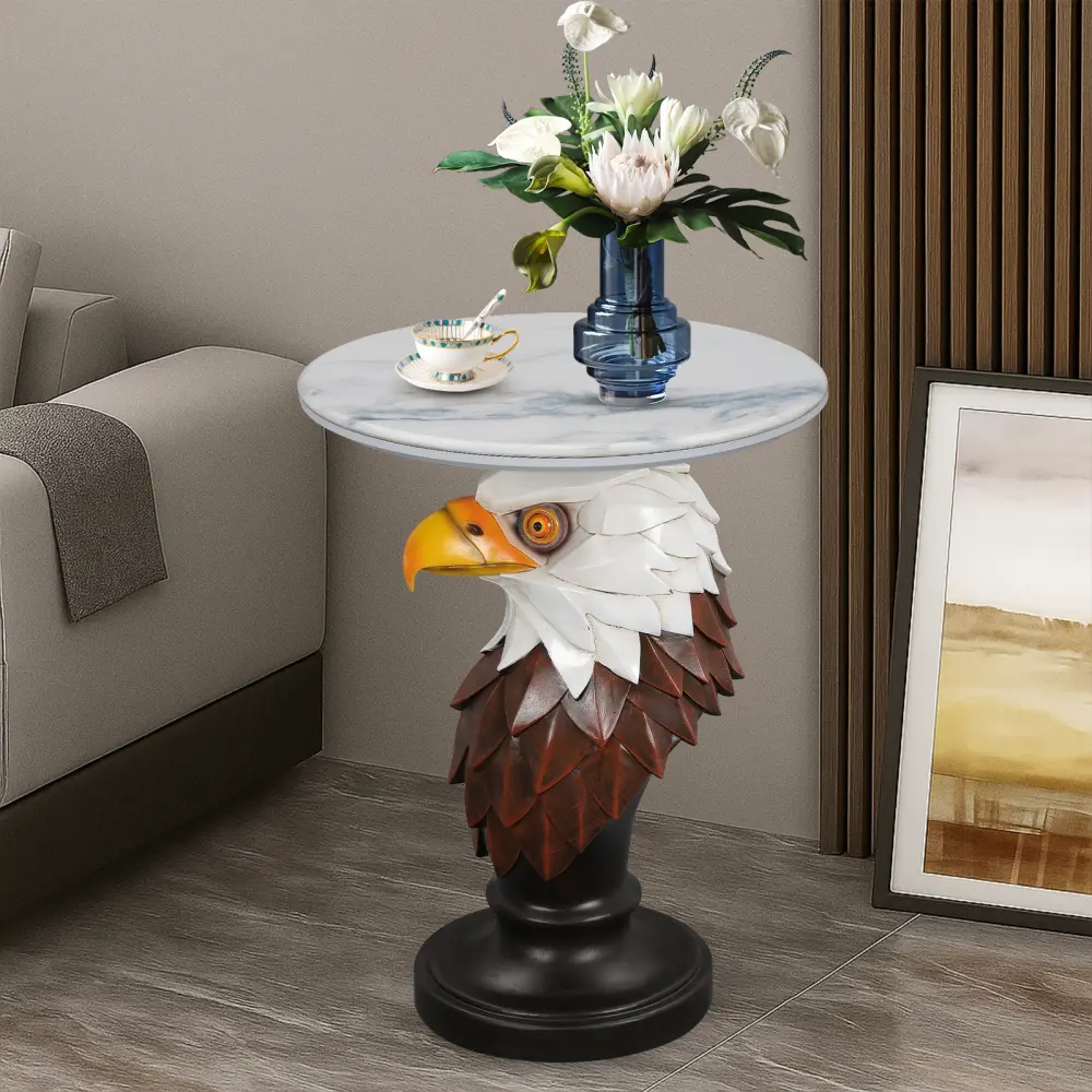 Eagle Head Accent Table, Unique Animal Statue End Table for Living Room, Creative Golden Eagle Side Table, Decorative Sculpture Furniture, Modern Art Nightstand, Bird Figurine Coffee Table, Home Decor Accent Furniture for Bedroom, Sofa, Office, Entryway