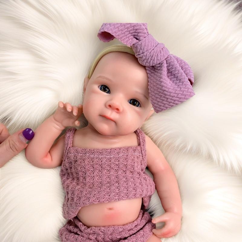 13 Inch Open Mouth Bettie Full Body Solid Silicone Reborn Girl Doll With Painted Bald 3D Painted Skin Handmade Waterproof Flexible Cute Reborn Doll For Children's Toy