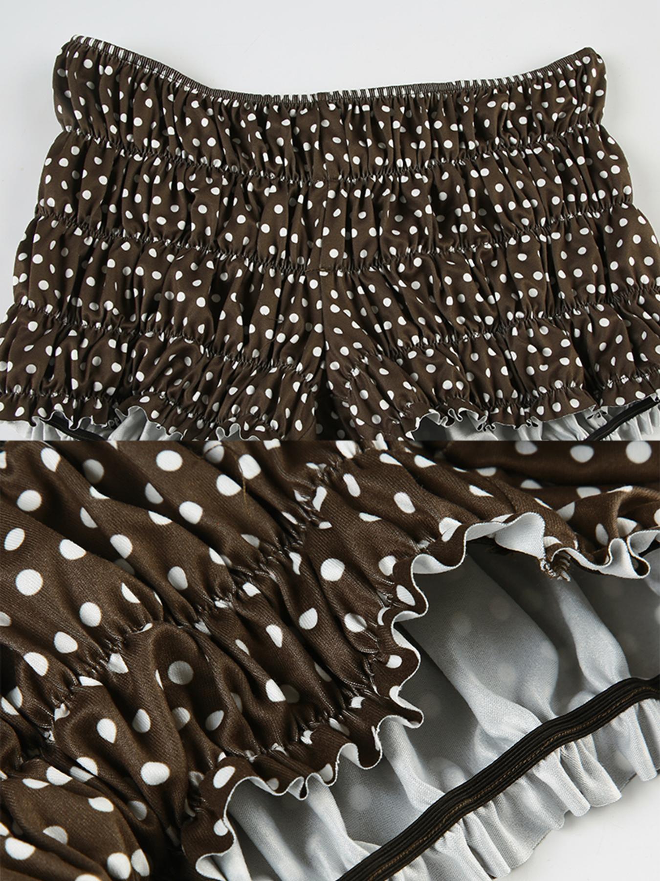 Two-piece Set Women's Polka Dot Print Bikini Set, Casual Fashion Chic Swim Top & Swim Shorts Two-piece Swimsuit for Summer, Ladies Swimwear for Beach Holiday Vacation, Ruched Swim Bottom