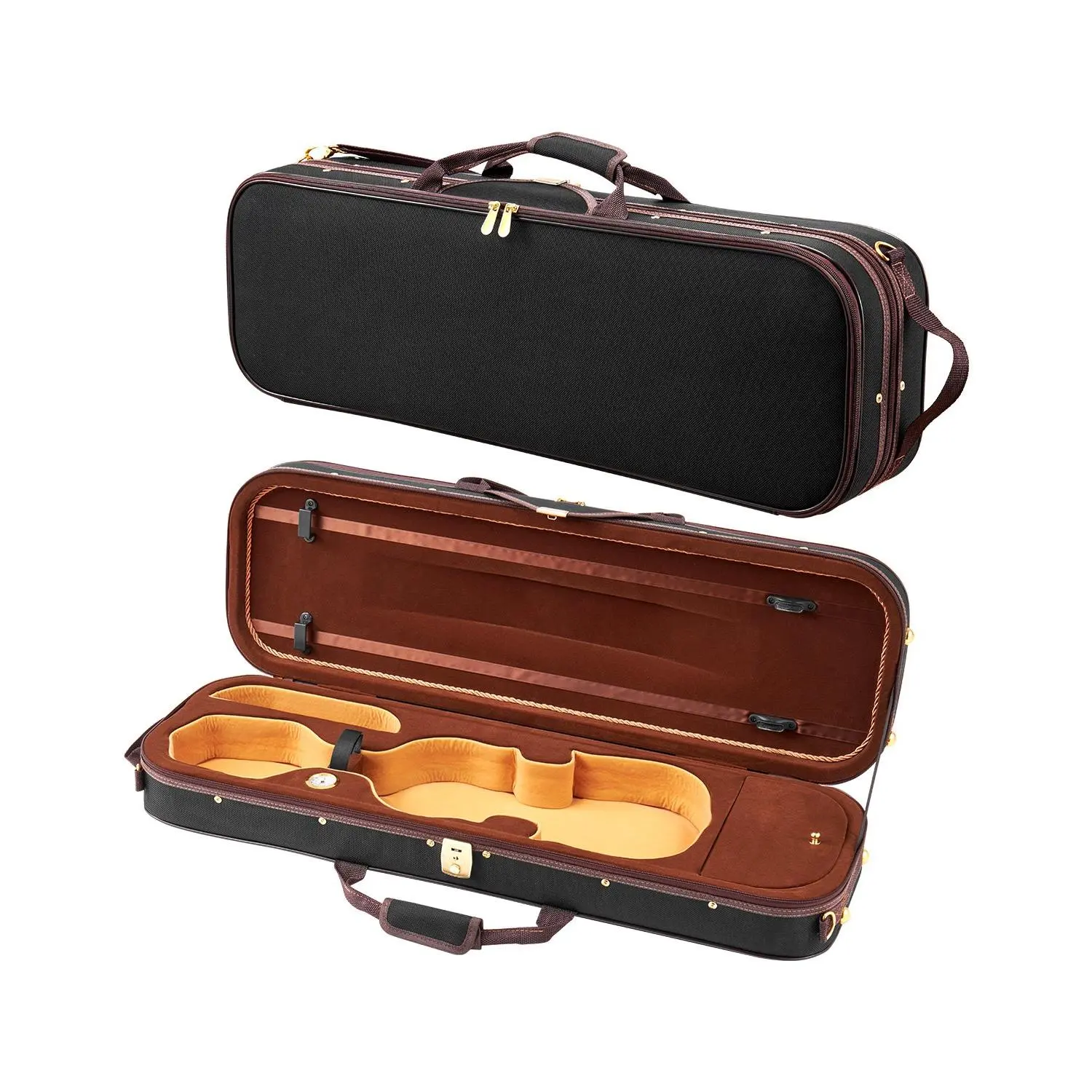 VEVOR 4/4 Full Size Oblong Violin Case, Black Professional Travel Carrying Bag with Built-in Hygrometer, Plush Lining, Shoulder Straps, Lightweight Anti-Scratch Design
