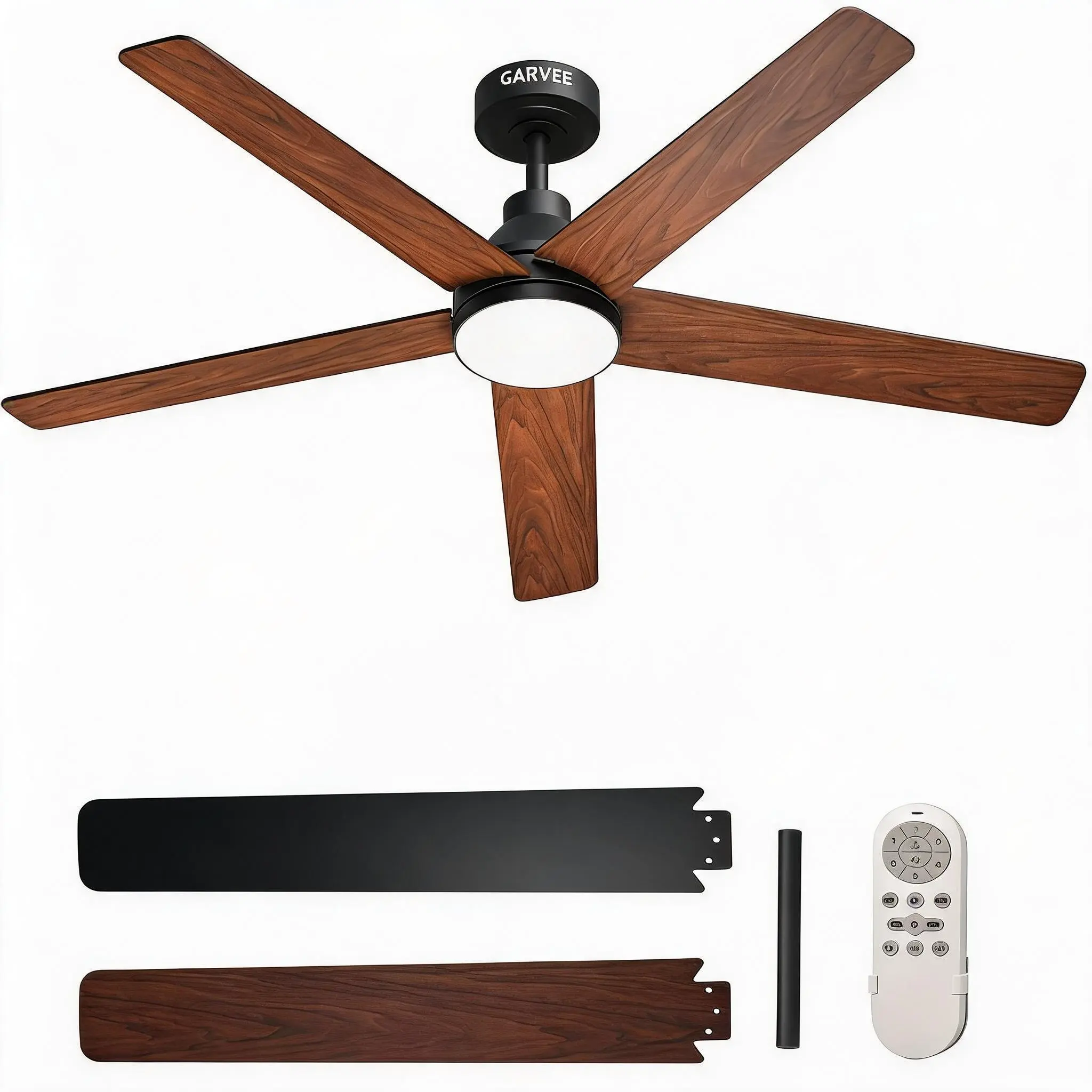 Ceiling Fan with LED Light & Remote - Quiet Reversible DC Motor, 6-Speed, 3CCT Dimmable - Dual-Finish Blades Indoor/Outdoor (42/52 Inch, Black)
