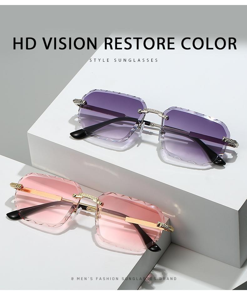 Rimless Square Metal Sunglasses for Men Women, UV400 Protective Fashion Luxury Eyewear for Beach Travel Daily Use