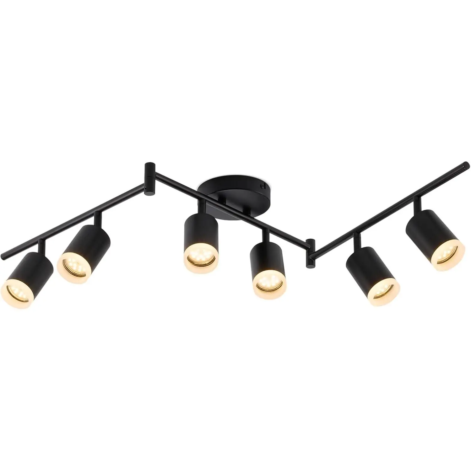 6 Light Black Track Lighting Kit, Modern LED Track Lighting Fixtures Ceiling, Flexibly Rotatable LED Light Head with Acrylic Ring, Kitchen Ceiling Track Light (GU10, Bulbs Not Included)