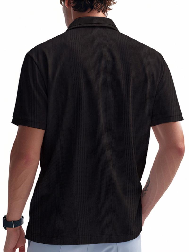 Men's Regular Fit Plain Jacquard Waffle Knit Polo Shirt, Casual Short Sleeve Collared Top for Summer, Fashion Men's Clothes for Daily Wear, Tropical