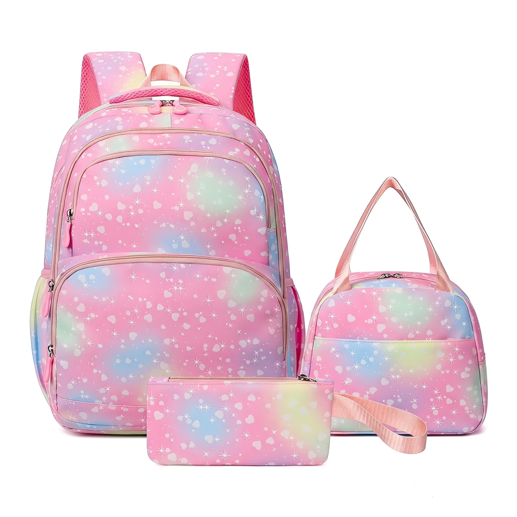 3-in-1 Pink Gradient Backpack Set for College Teens - Travel & Daily Daypack