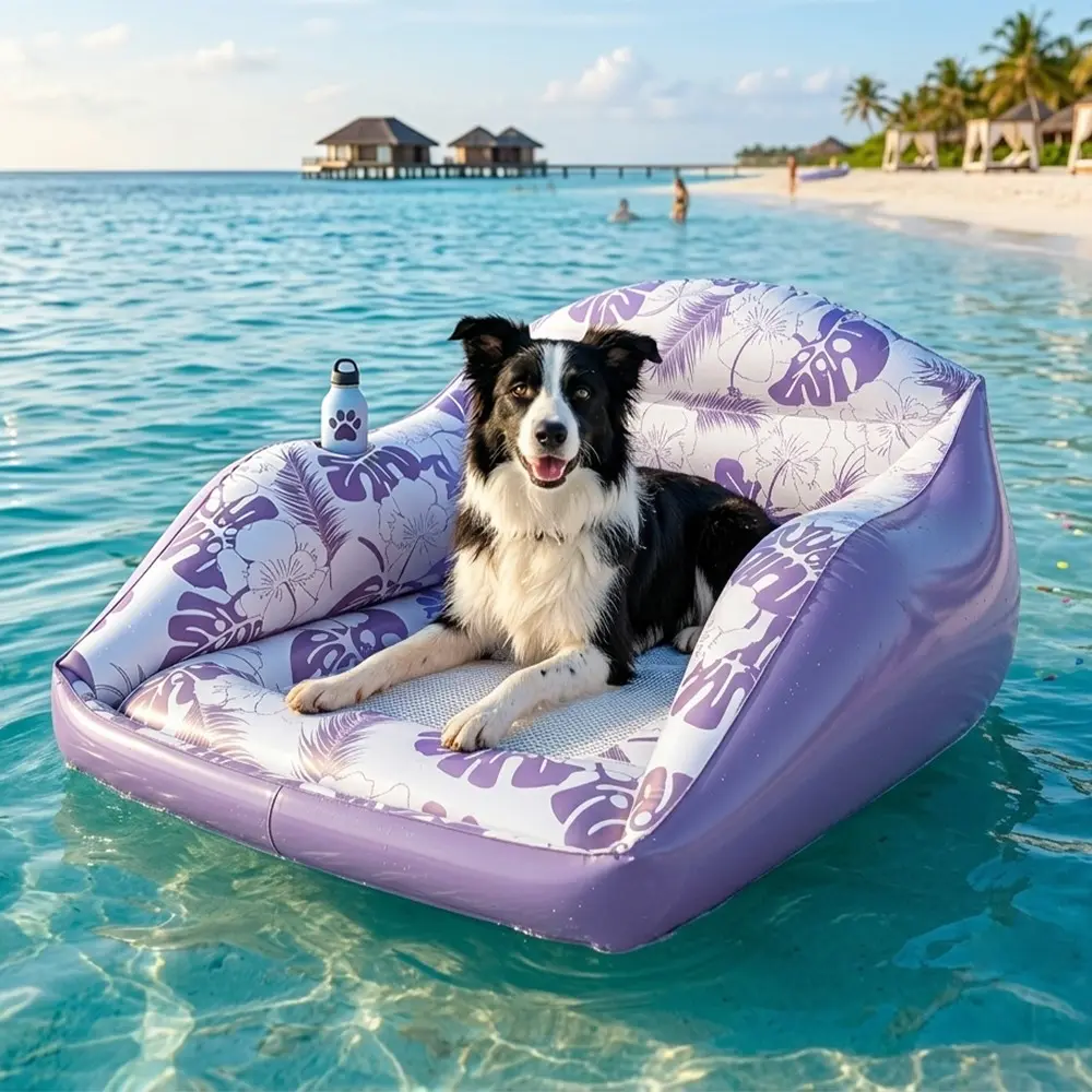 Upgrade Thickened Anti-Scratch Safe Stable Inflatable Pool Sofa, Dual Use Pet Water Float, Tropical Print, Summer Pool Party Outdoor Lounge Chair