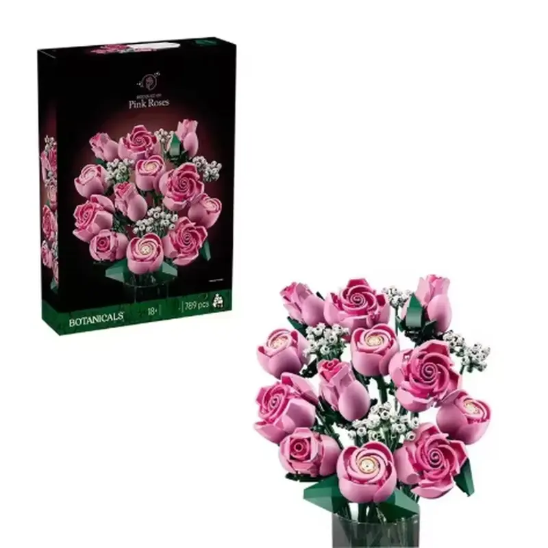 2026 New 789pcs Technology Pink Rose Bouquet Building Blocks Set Decorate Suitable For Mother's Day Gift Present Thanksgive Gift
