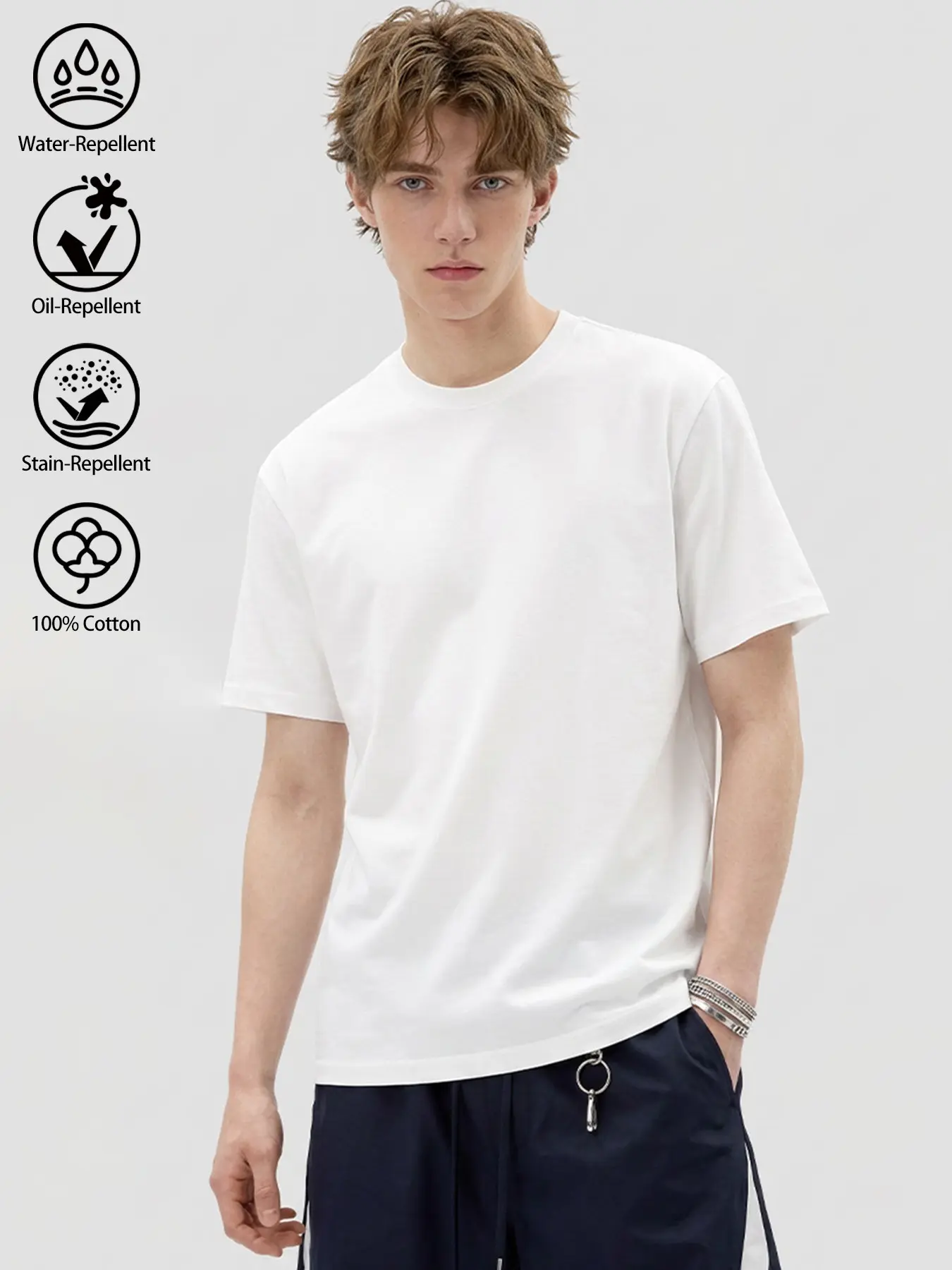 100% Cotton Waterproof, Stain-Resistant & Oil-Proof White T-Shirt for Men | Premium Heavyweight Crewneck Round Neck Short Sleeve Tee | Anti-Oil & Liquid Splatter Proof Summer Top for Daily Casual, Travel & Commuting