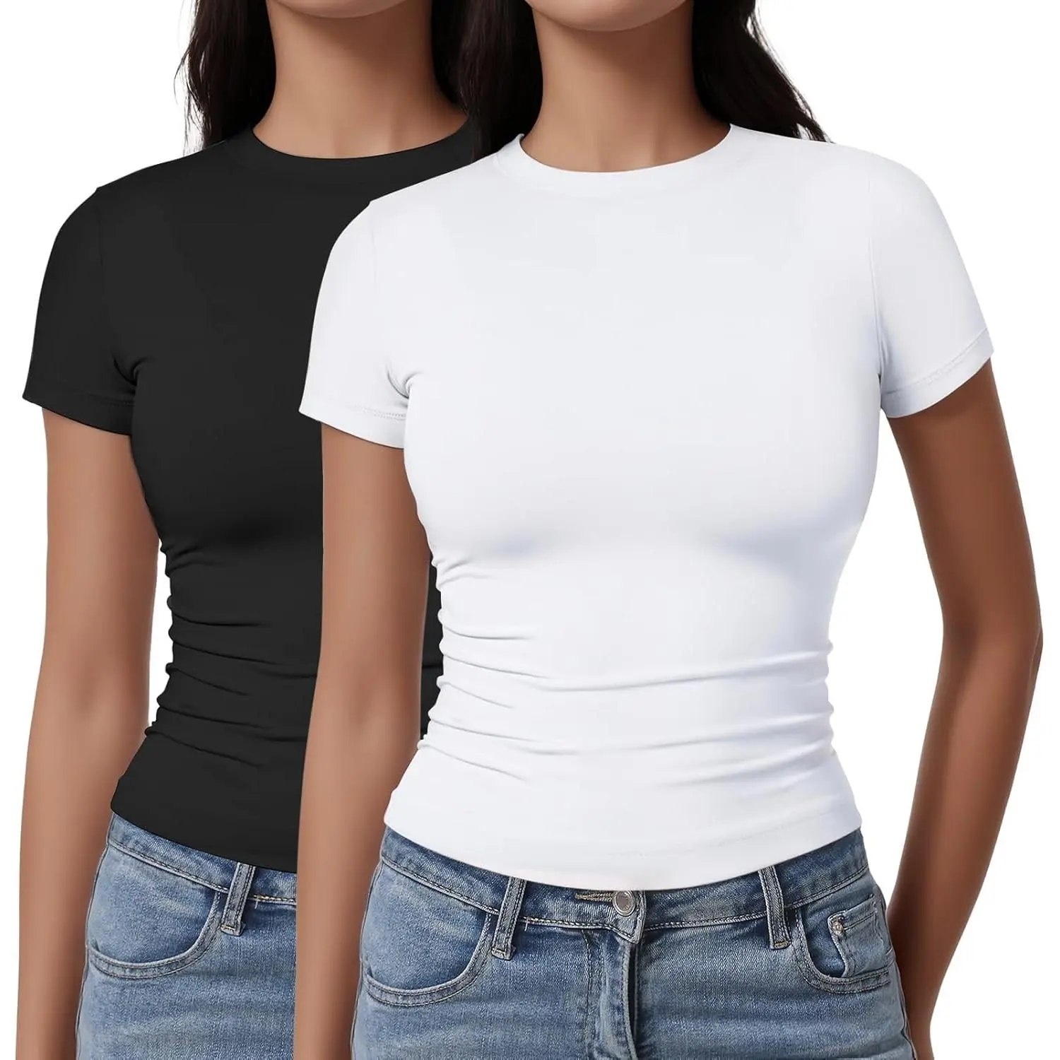 2 Pack Womens Basic Short Sleeve Crew Neck T  Slim Fit  Clothes Summer Y2k Going Out Crop Tops Tight  Black Casual baby  t   Womenswear Crewneck White Tshirt women's t  t  for  big comfy faith based camographic Never Up Graphic T-Shirt obersized glock