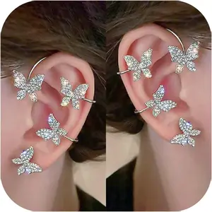 2PCS Butterfly Ear Cuffs Climber Wrap Around Earrings for Women Fairy No Piercing Ear Clip Gold Silver Jewelry Gift