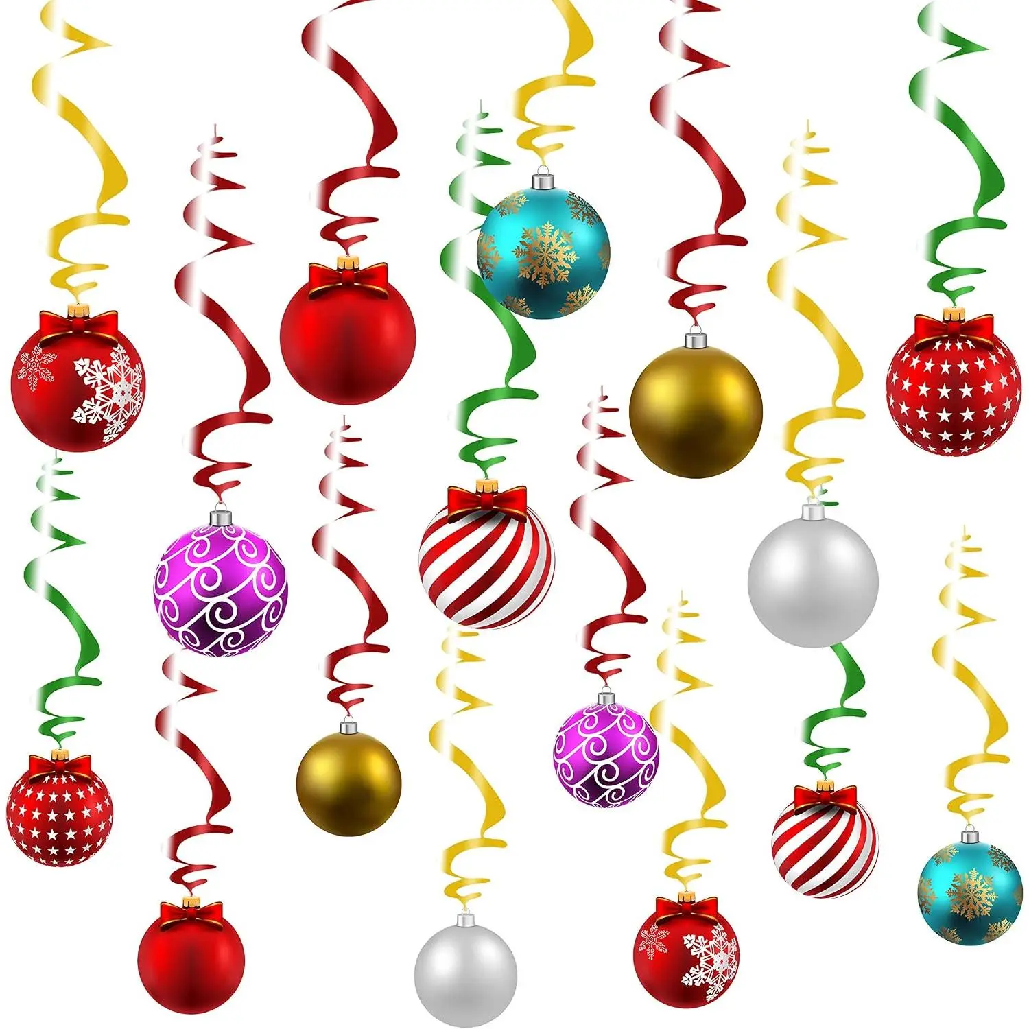 Merry Christmas Decorations  Ceiling Swirls (30Pcs Fully-Assembled) Christmas Tree Ball Slices Cutout Swirls for Christmas Party Porch  House Bar, Xmas Holiday Supplies Decorations