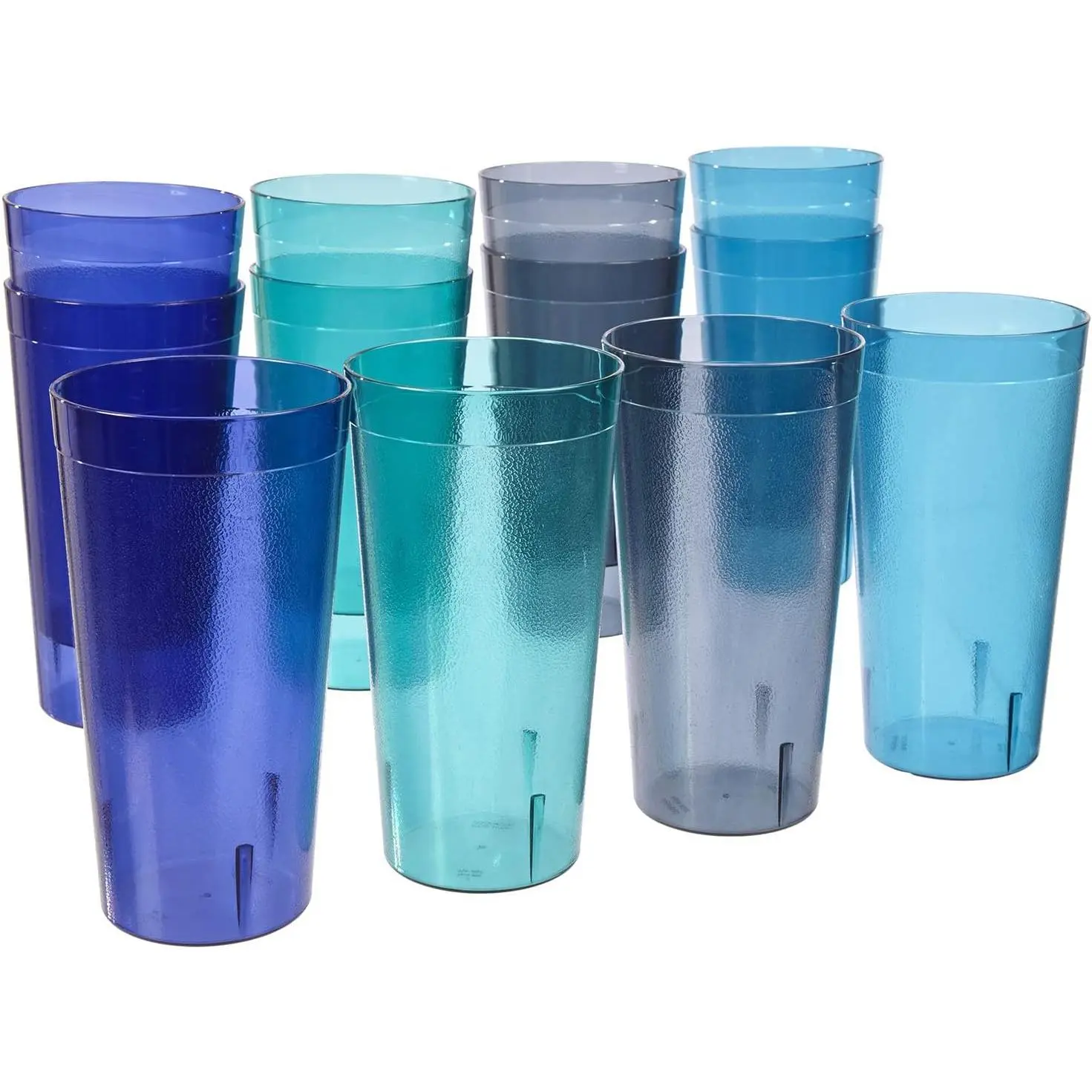 Café Plastic Reable Tumblers (Set of 12) 32-ounce Iced-Tea Cups, Coastal | Value Set of Restaurant Style Drinking Glasses, Stackable, BPA-free, Made in the | Top-rack Dishwasher Safe