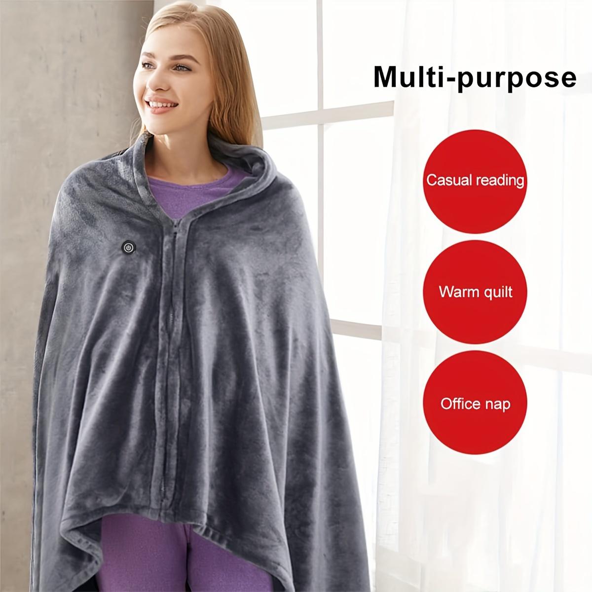 USB Heated Blanket 150x80cm Soft Fleece Shawl, Three Temperature Settings for Office and Travel Comfort