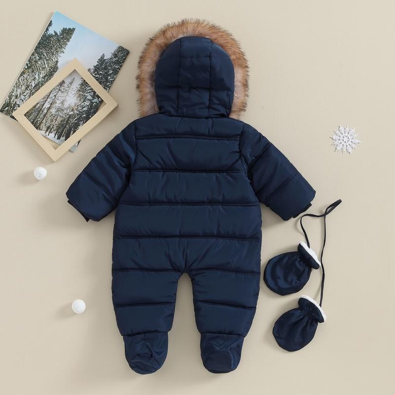 Baby Winter Snowsuit Infant Coat Romper Warm Outwear Hooded Puffer Jacket Footie Jumpsuit Bodysuit Boys Cotton Blend Multi-color Casual Outfit