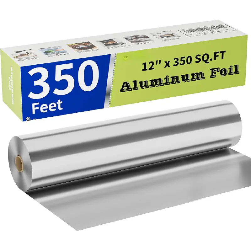 Aluminum Foil Roll, 12in x 350ft Aluminum Foil, Thick Strong Tin Foil with Cutter, Food Safe Cling Wrap for Cooking, Baking, Roasting, Grilling, Freezer Storage