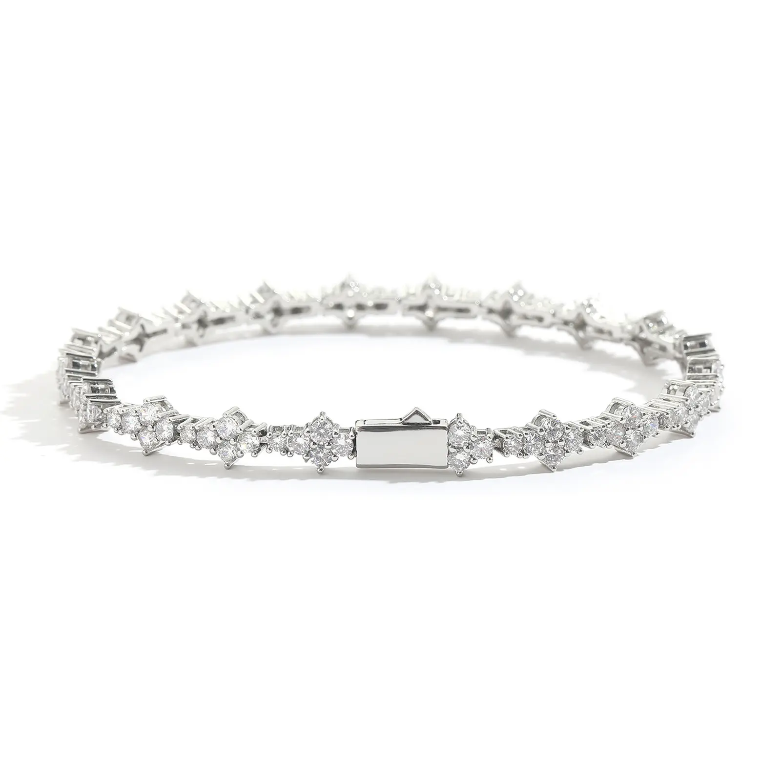 Male Plum Blossom Synthetic Zircon Tennis Chain Bracelet, Hip Hop Style with Spring Clasp, Daily Wear Fashion Jewelry Accessory