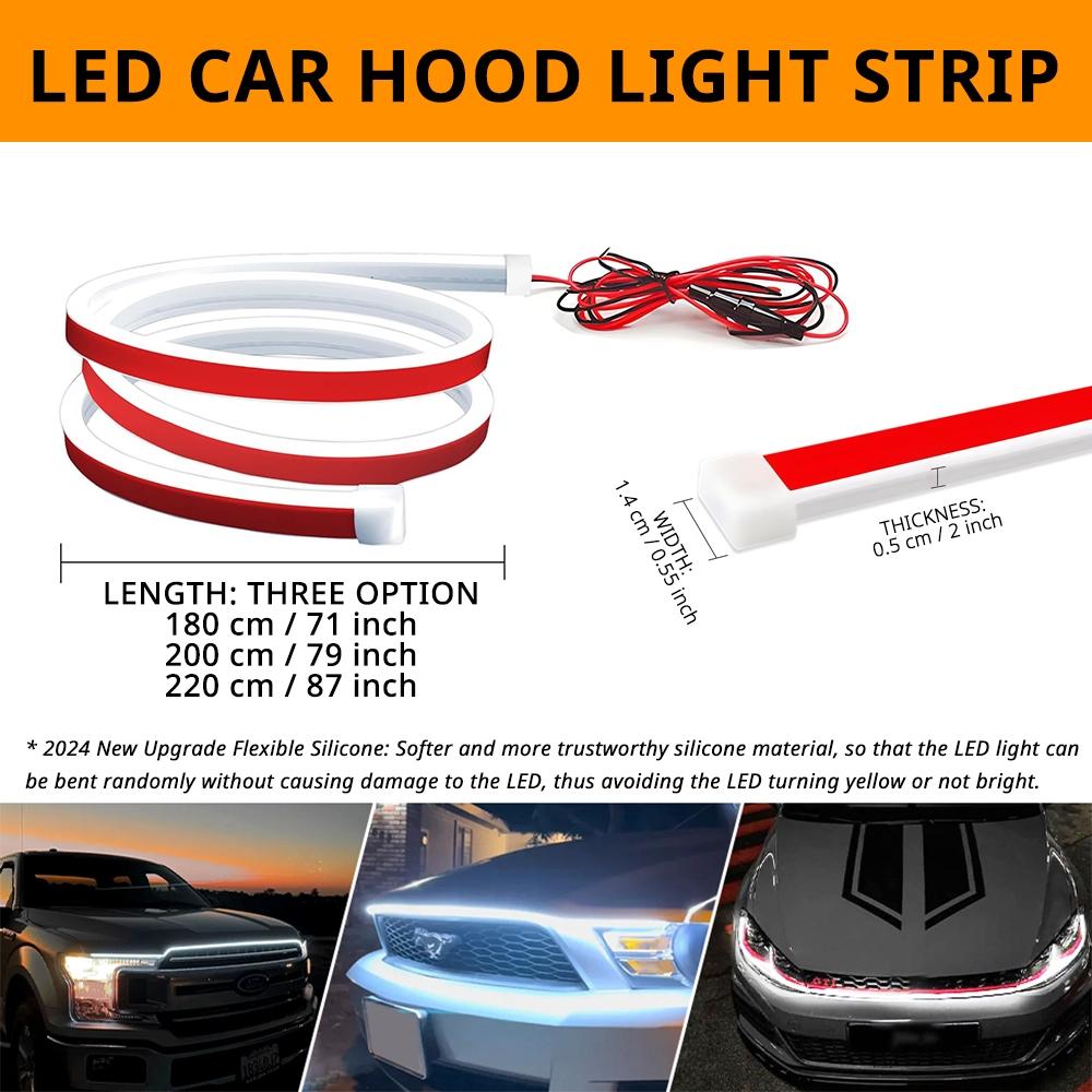 Car Hood LED Light Strip, 1 Count Dynamic Scan Start Up LED Light Strip for Car, Waterproof Flexible Car Decorative for SUV, Trunk, Tesla, BMW, Audi, Toyota, Car Lighting Accessories