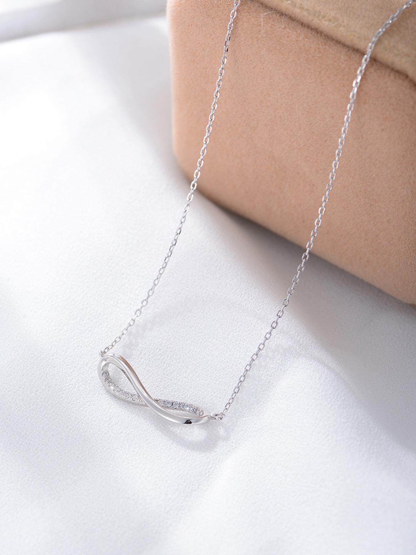 S925 Sterling Silver Infinity Symbol Design Pendant Necklace, Artificial Zircon Decor Necklace for Women & Girls, Trendy All-match & Exquisite Jewelry for Birthday Gift