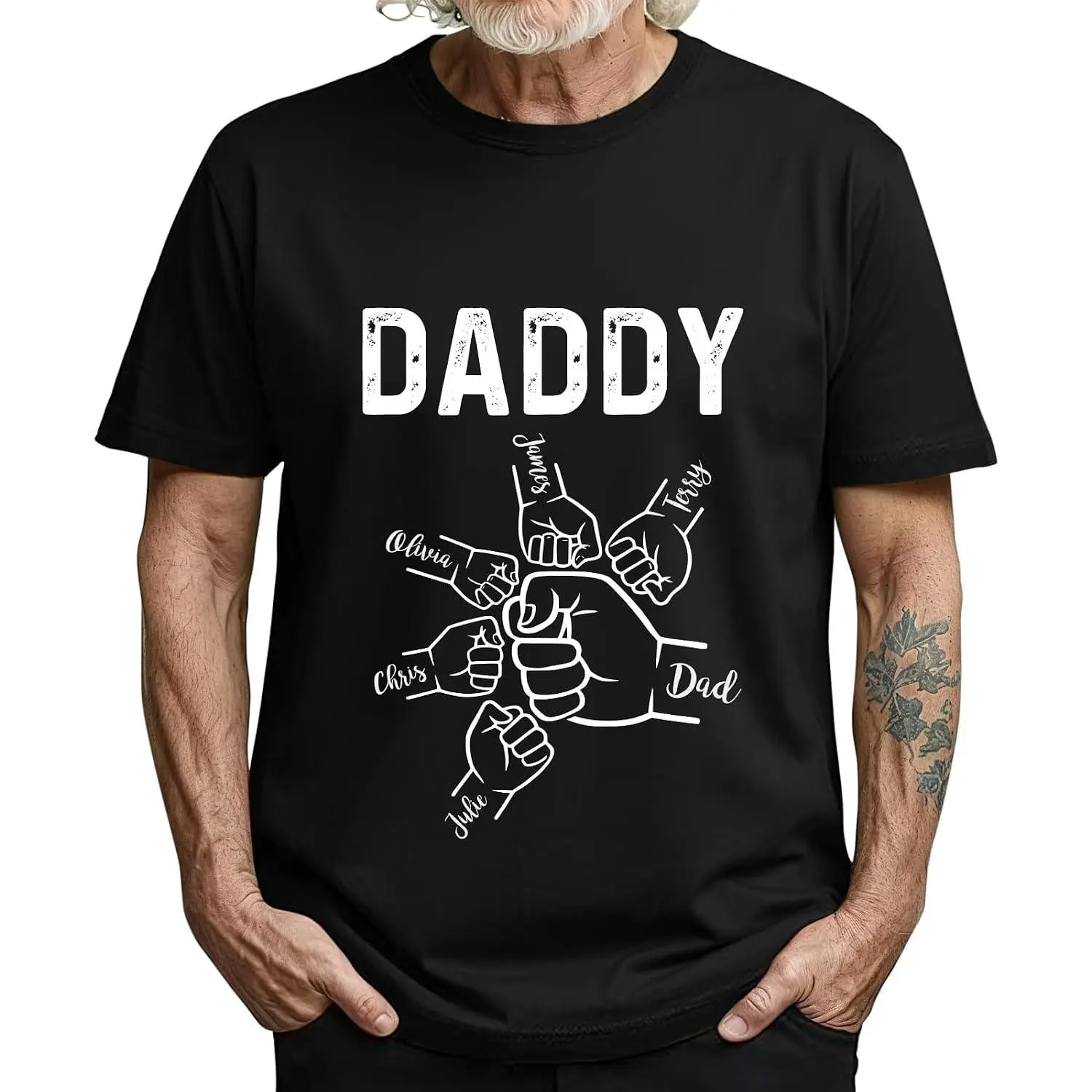 Custom Fist Bump Dad Grandpa Shirt Personalized Fathers Day T Shirts with Kids Names, Customized Best Dad Ever Gifts for Papa