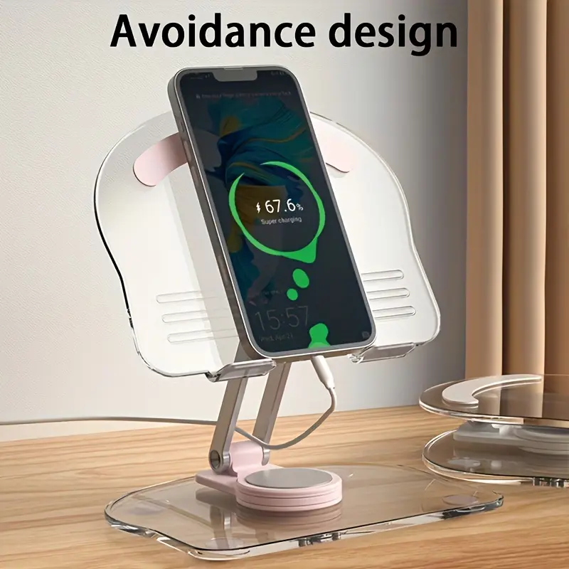 Acrylic Flat Smartphone Stand - 360° Rotatable, Foldable Cellphone Mount for Easy Carrying, Cute Practical Mobile Accessories Party Gift Home Supply (Black, Pink, Green, White Options)