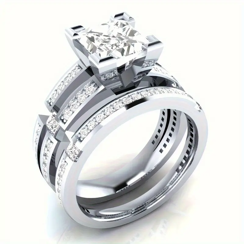 925 Silvery 2.5 Carats Moissanite Ring Set, Boutique Luxury High End Fashionable, Halloween Gift, Birthday, Party, Suitable for Men Women