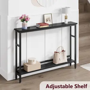 Slim Space Saving Narrow Console Table, 2-Tier Sofa Side Table with Adjustable Shelf, Sturdy Modern Home Furniture for Entryway Hallway Behind Sofa