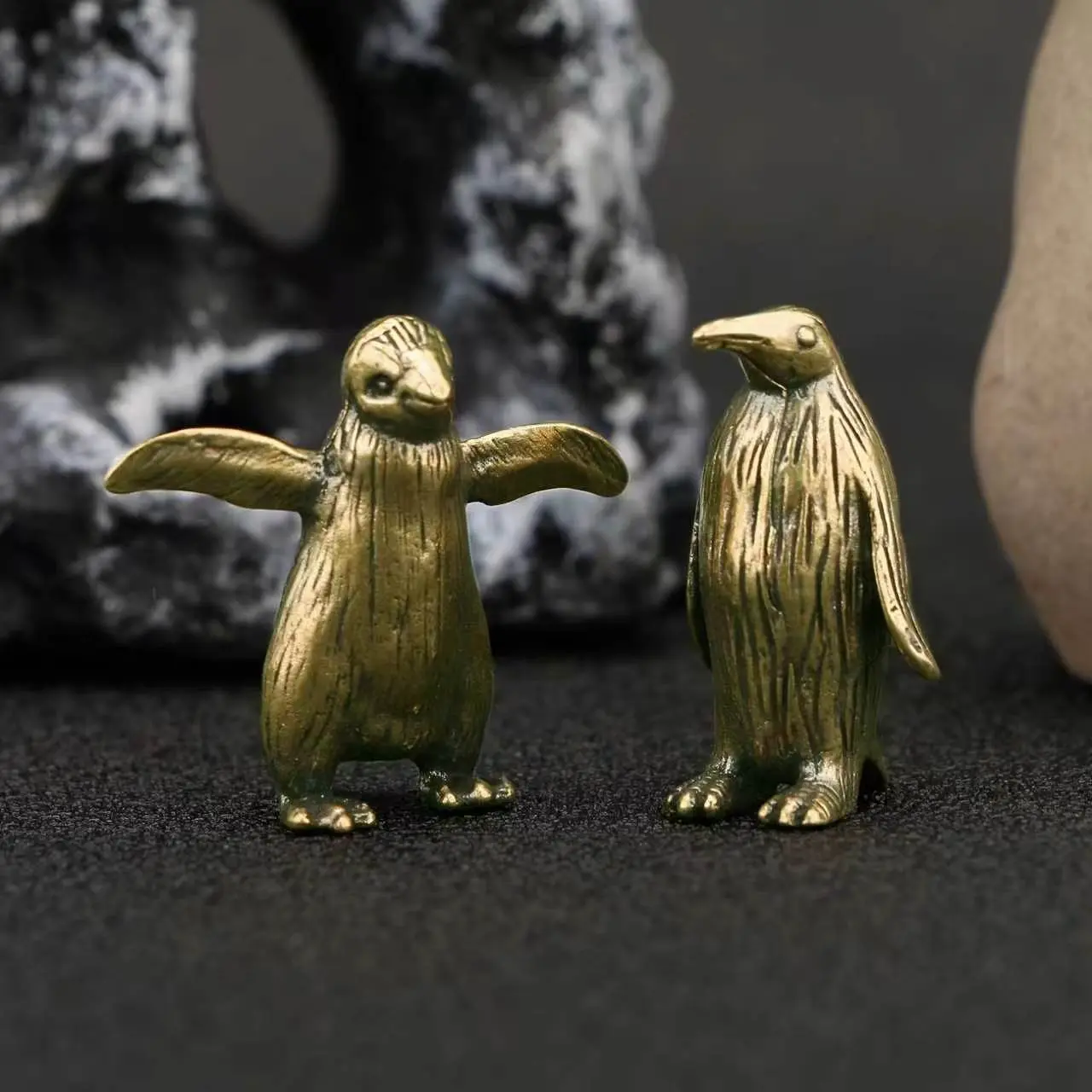 Vintage Brass Penguin Statue Pair, Desktop Decorative Ornament, Cute Desktop Decoration, Animal Sculpture, Metal Craft, Metal Sculptures, Christmas Gift, Home Decoration