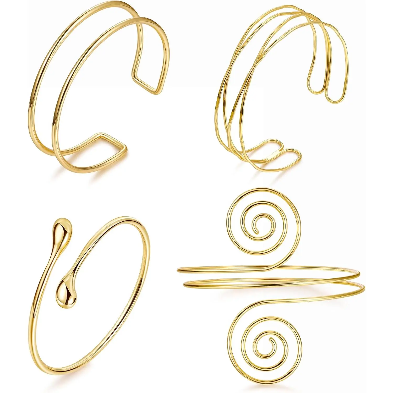4 count Upper Arm Cuff Bracelets for Women   Cuff Bangle Bracelet Adjustable Upper Arm Bands Armband Set Simple Open Armlet