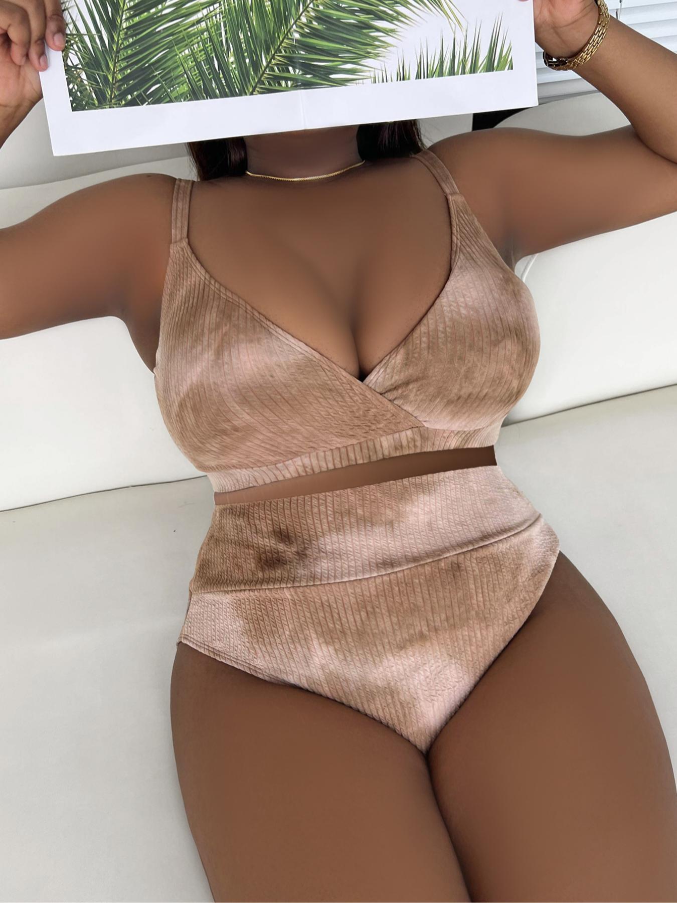 Plus Size Tie Dye Print Bikinis for Summer 2024, Plus Adjustable Straps Wrap Bikini Top & High Waist Swim Bottom Plus Size Swimsuit, Plus Size Curve Bikini Swimwear for Women, Bathing Suits, Bikini Swimsuits