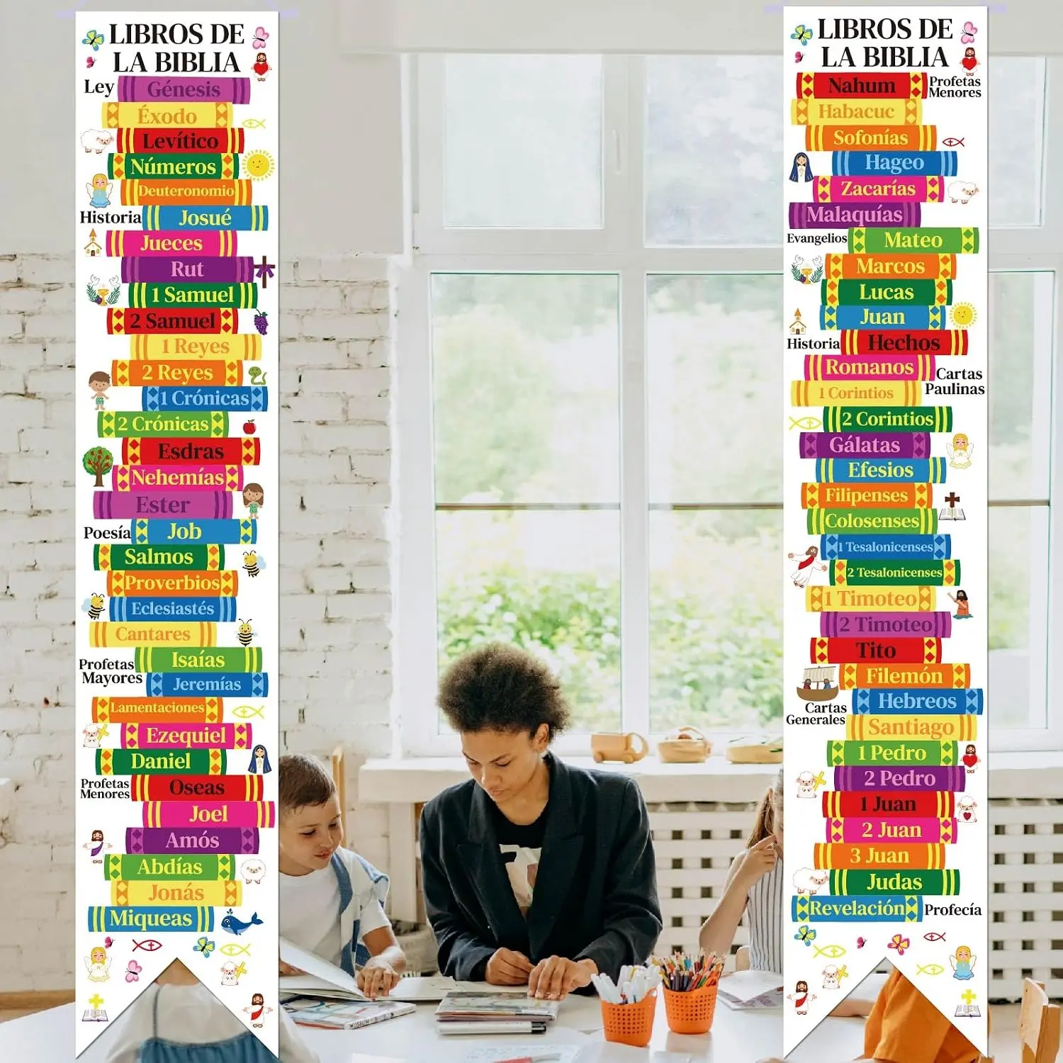 61 Inch Books of the  Banners Posters Fruit of The Spirit Banners Ten Commandments  Classroom Decorations Religious Christian Scripture Porch Sign for Sunday School  Church Playroom (LIBROS DE LA BIBLIA)