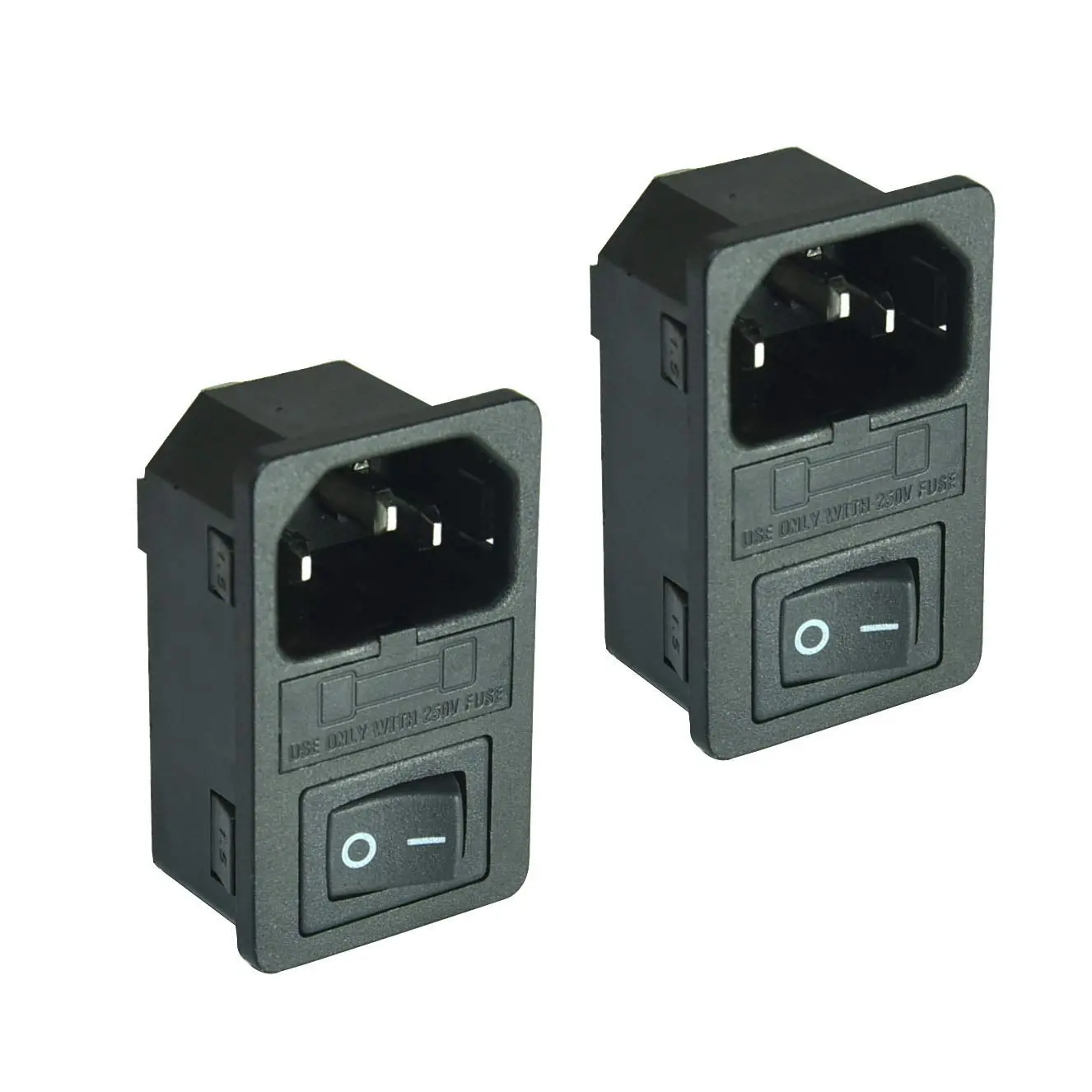 Large Current Inlet Male Power Socket, Black, 2 count | 15A Rocker  and Fuse, 15A 250V, 3Pin IEC320 C14