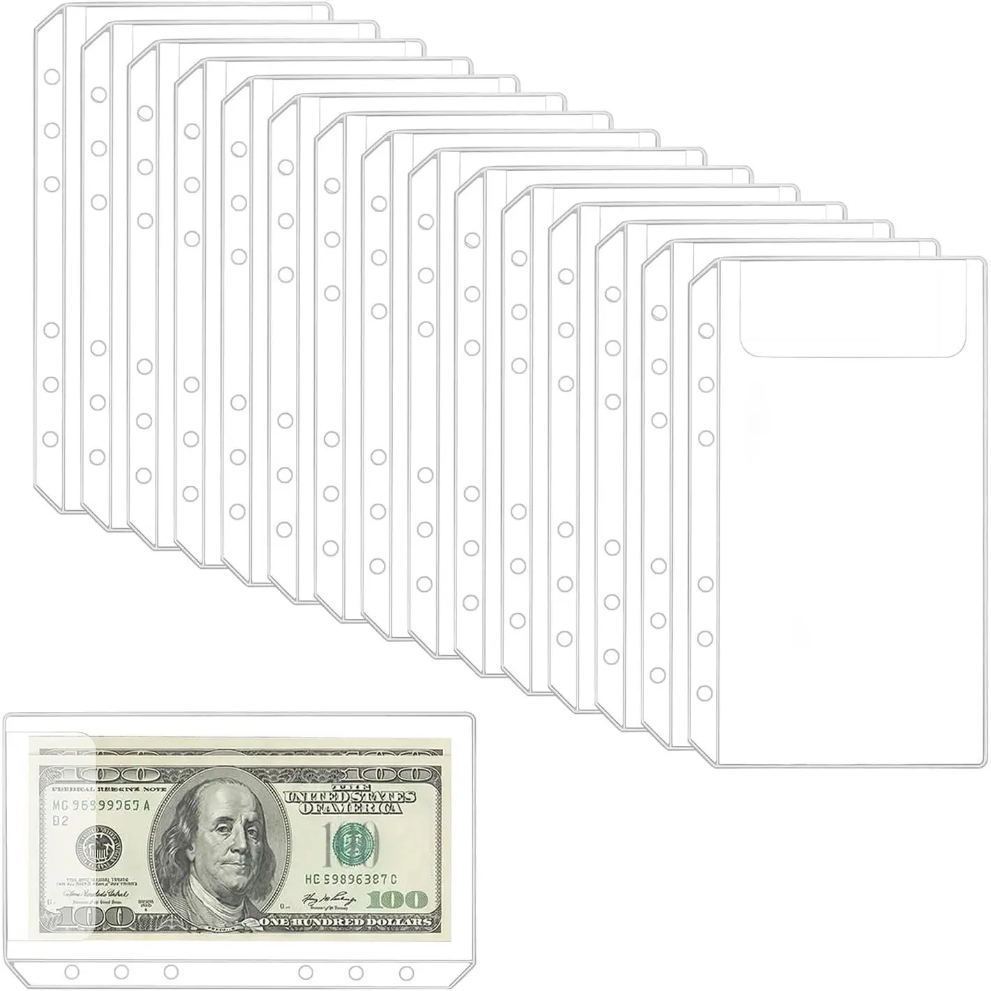 A6 Binder Pockets 15 Pack, Zipless  Envelopes for Budgeting, Clear PVC A6 Inserts with 6-Hole Design for  Envelope System, Bills, Receipts &
