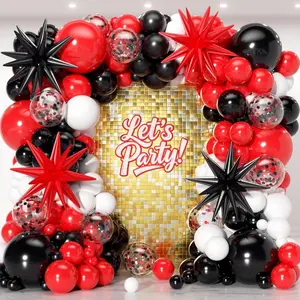 Balloon, Red and Black, Arch Garland Kit 153pcs with Star, 22 18 12 10 5in Different Size Red and Black White Latex Balloons for Birthday Graduation Racing Car Poker Card Decoration