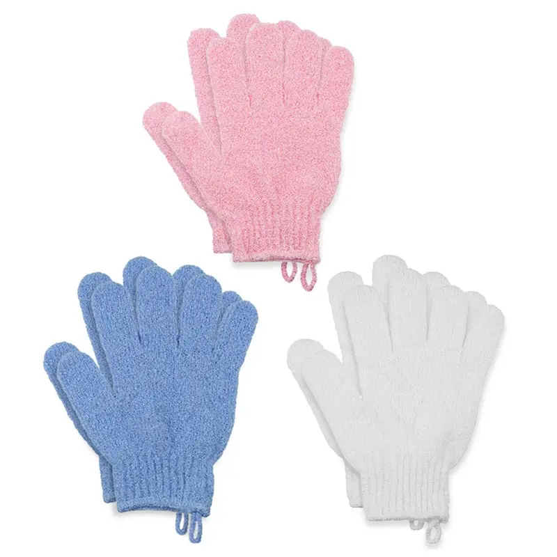 6 Pcs Exfoliating Gloves Set, Unisex Body Exfoliating Bathing Gloves with Dual-Sided Texture, Shower Mitts with Hooks, Home Care Kit