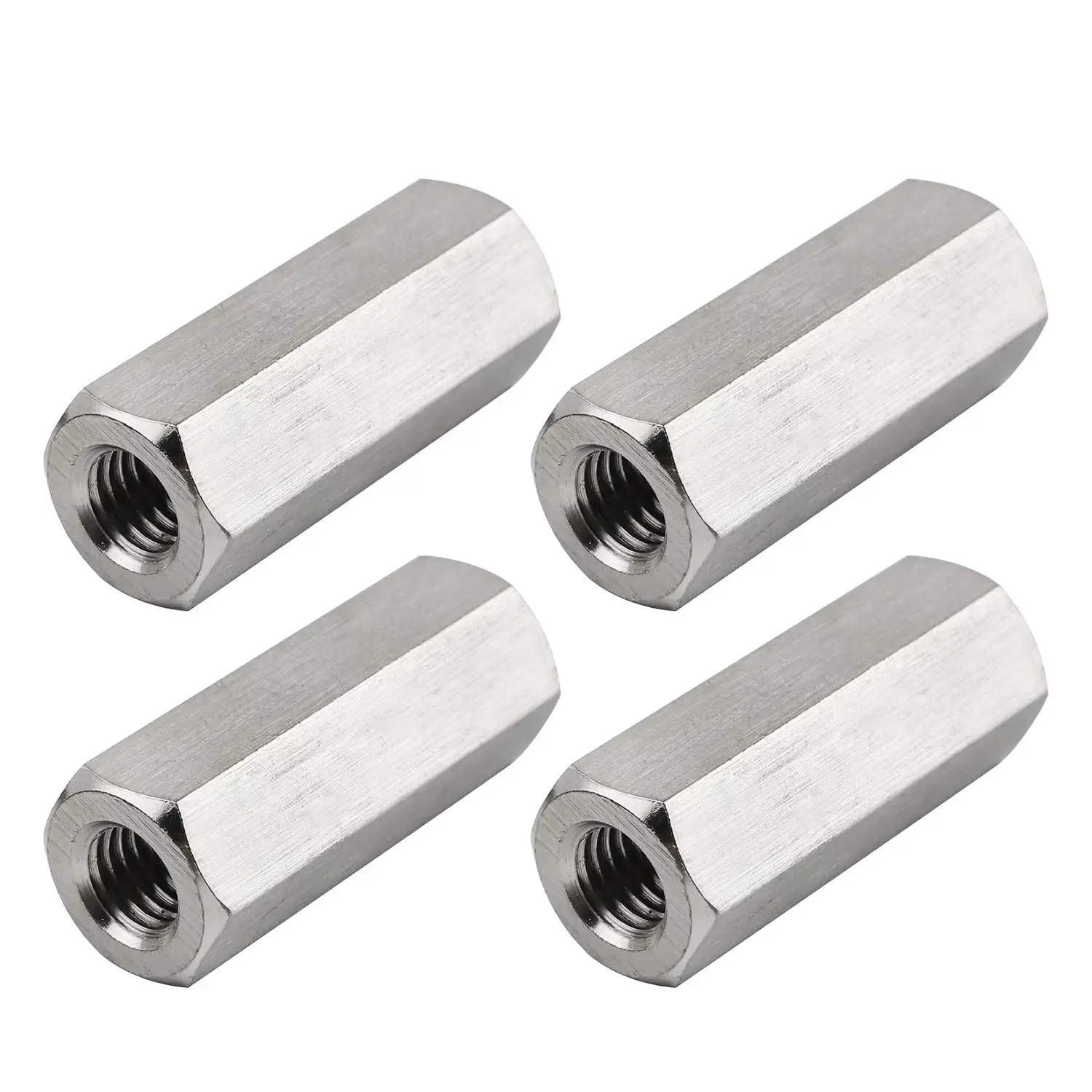 M10 X 1.5-Pitch Metric Hex Coupling Nut, Pack of 4 | 30 mm Length, Hex Width 17mm, 304 Stainless Steel, Rod Coupling Nuts