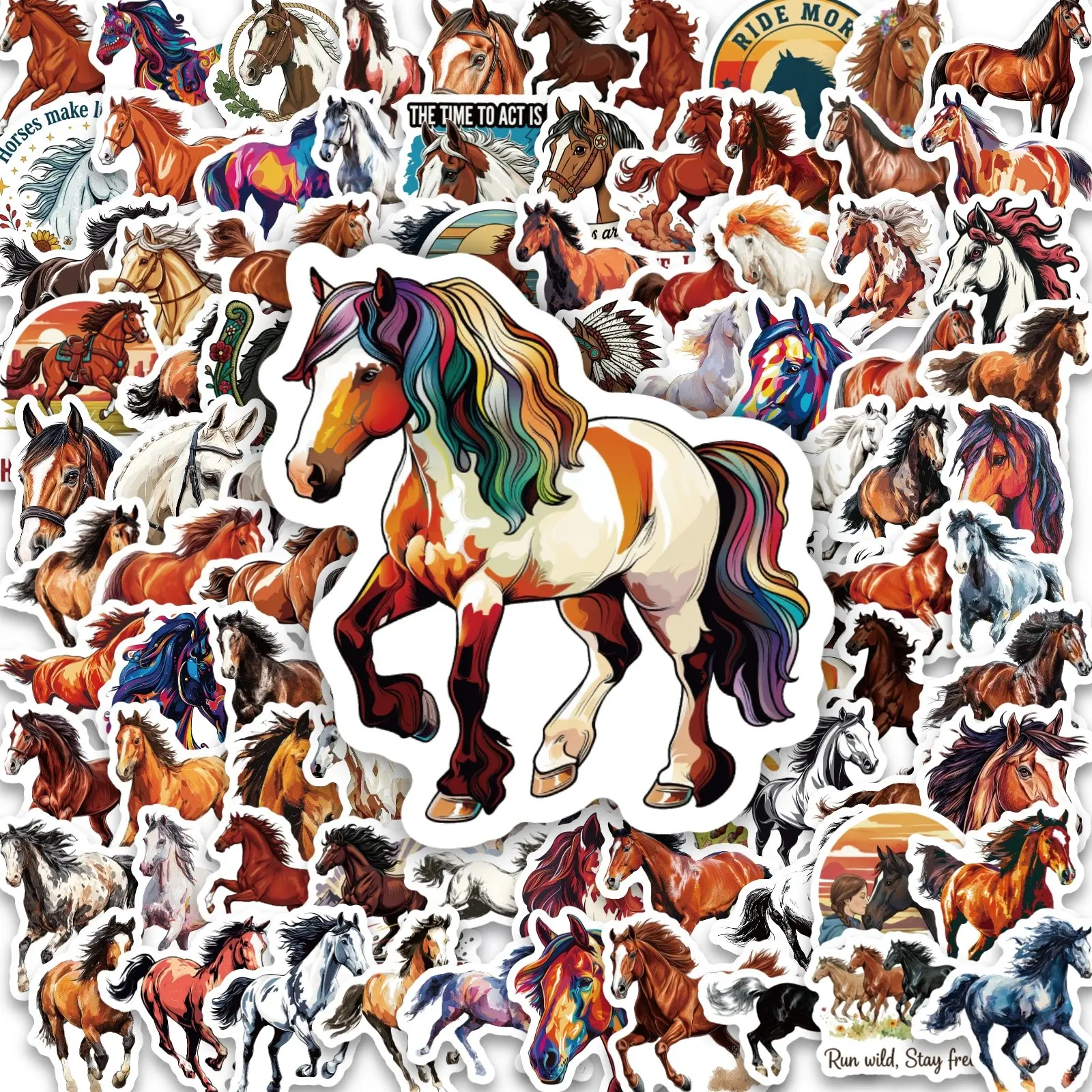112pcs DIY Horse Graffiti Waterproof PP Stickers, Decorate Phone Case, Water Bottle, Laptop, Gift Wrapping, Holiday Decoration