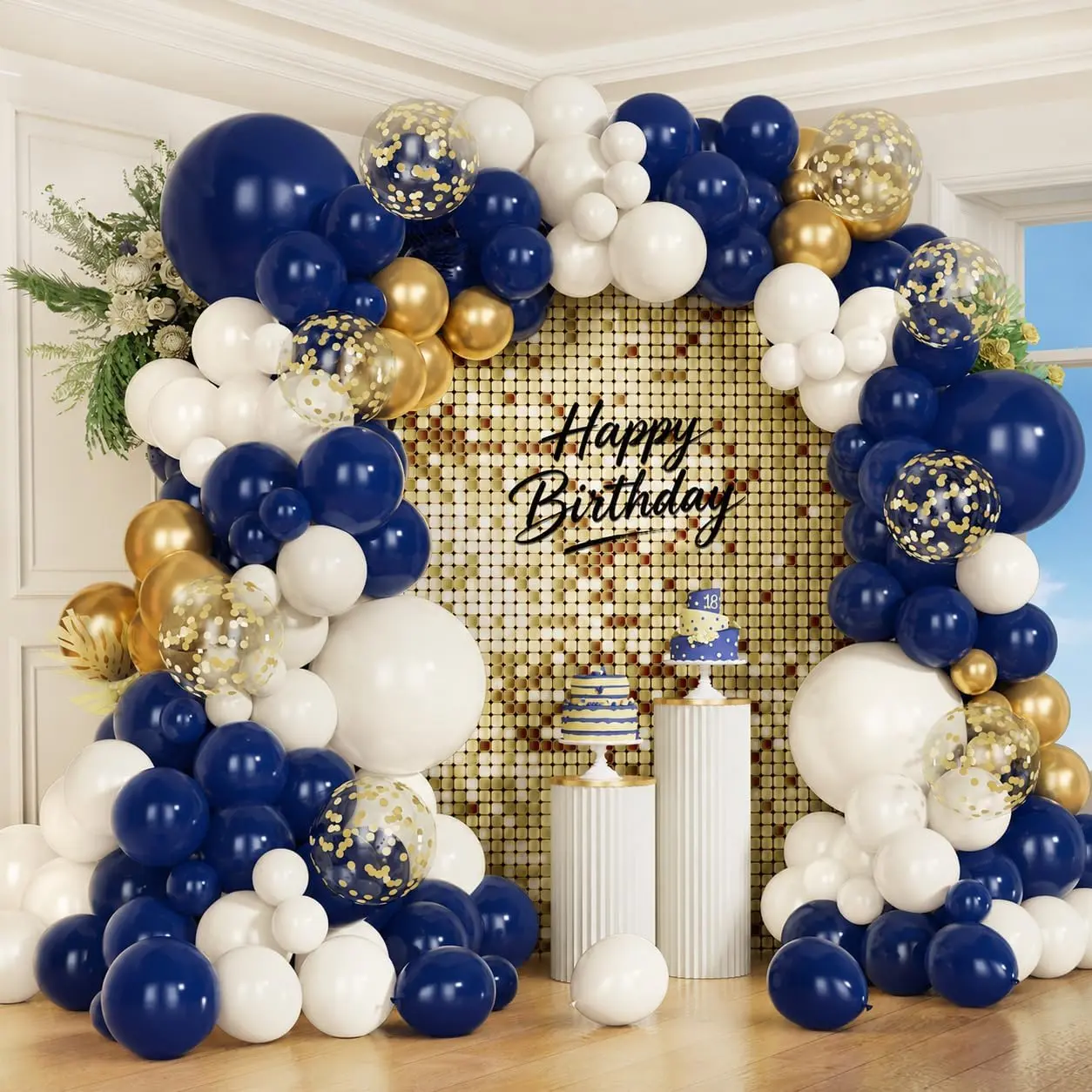 136 count Navy Blue   Balloon Arch Kit with Confetti Latex Balloons for Birthday, Graduation, Wedding, Corporate Events, Cruise Ship Parties & Elegant Backdrops