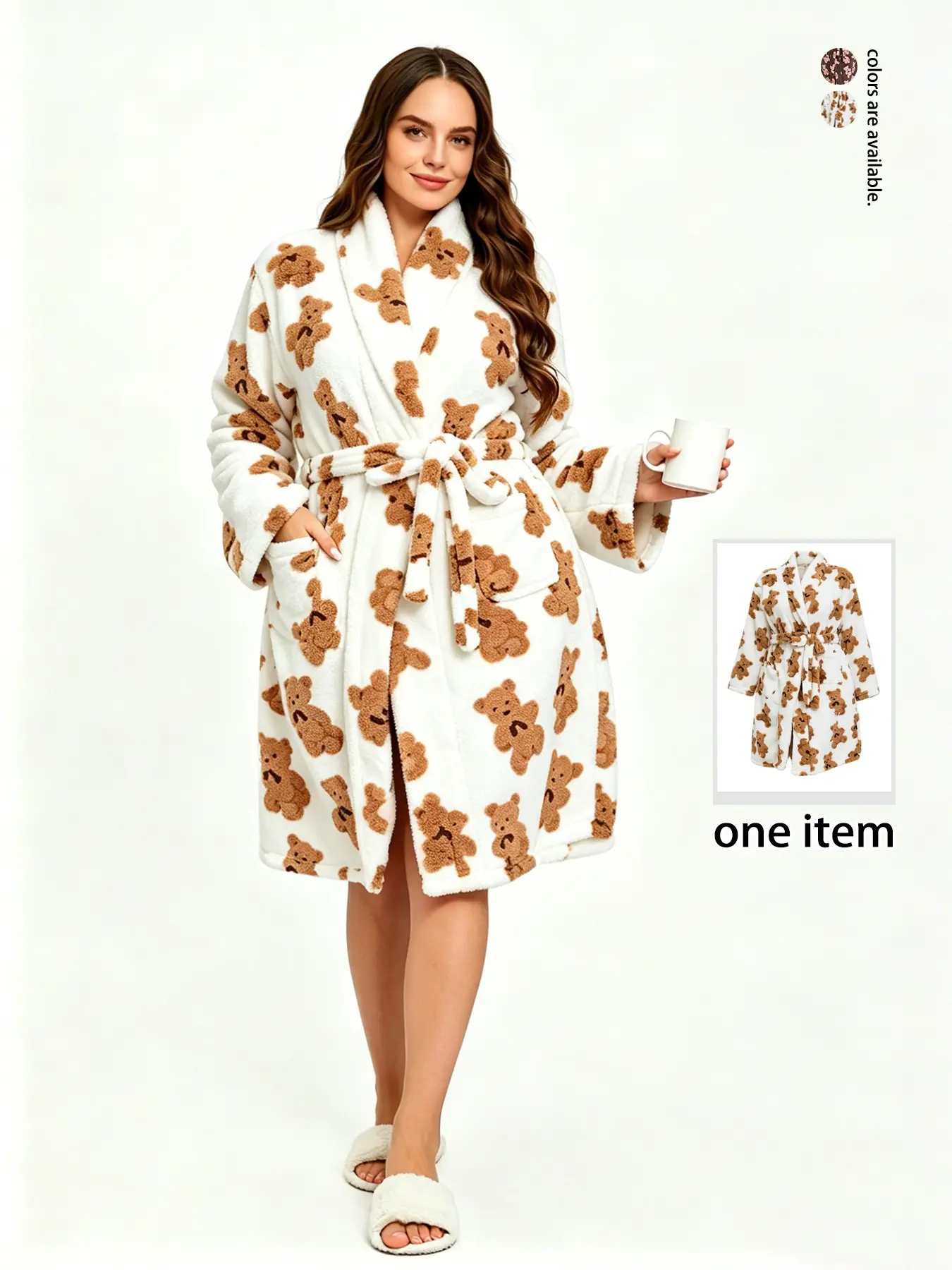 Women's Thickened New Plus Size Nightgown, Flannel Robe Long Sleepwear, Elegant All over Print Bear, Fall Winter Home Wear, Long Sleeve
