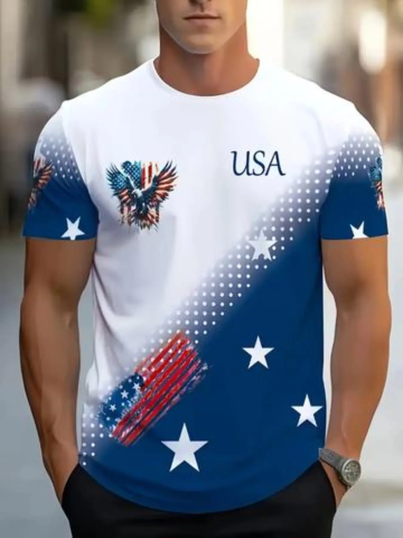 Men's 3D Short Sleeve T-Shirt, Casual Printed, Casual Slim-Fitting All-Over Print Tee, Casual Style Tee, Fashionable Plain Surface Top, Unisex Summer Wear, Menswear