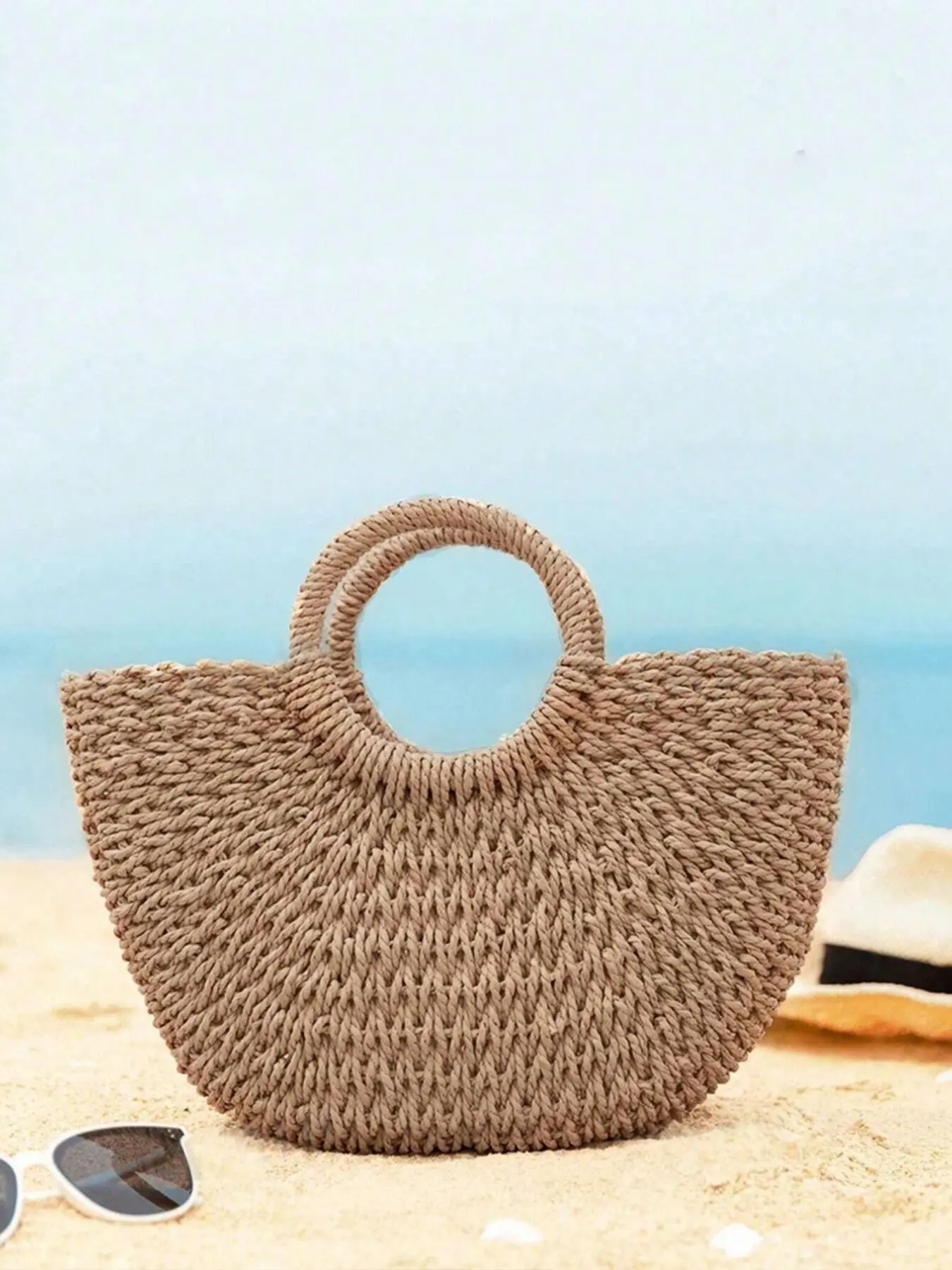 Handmade Straw Basket Crossbody Bag, Large Capacity Summer Beach Handbag, Women's Hollow Out Shoulder Bag, Casual Style, Casual Trendy Bag