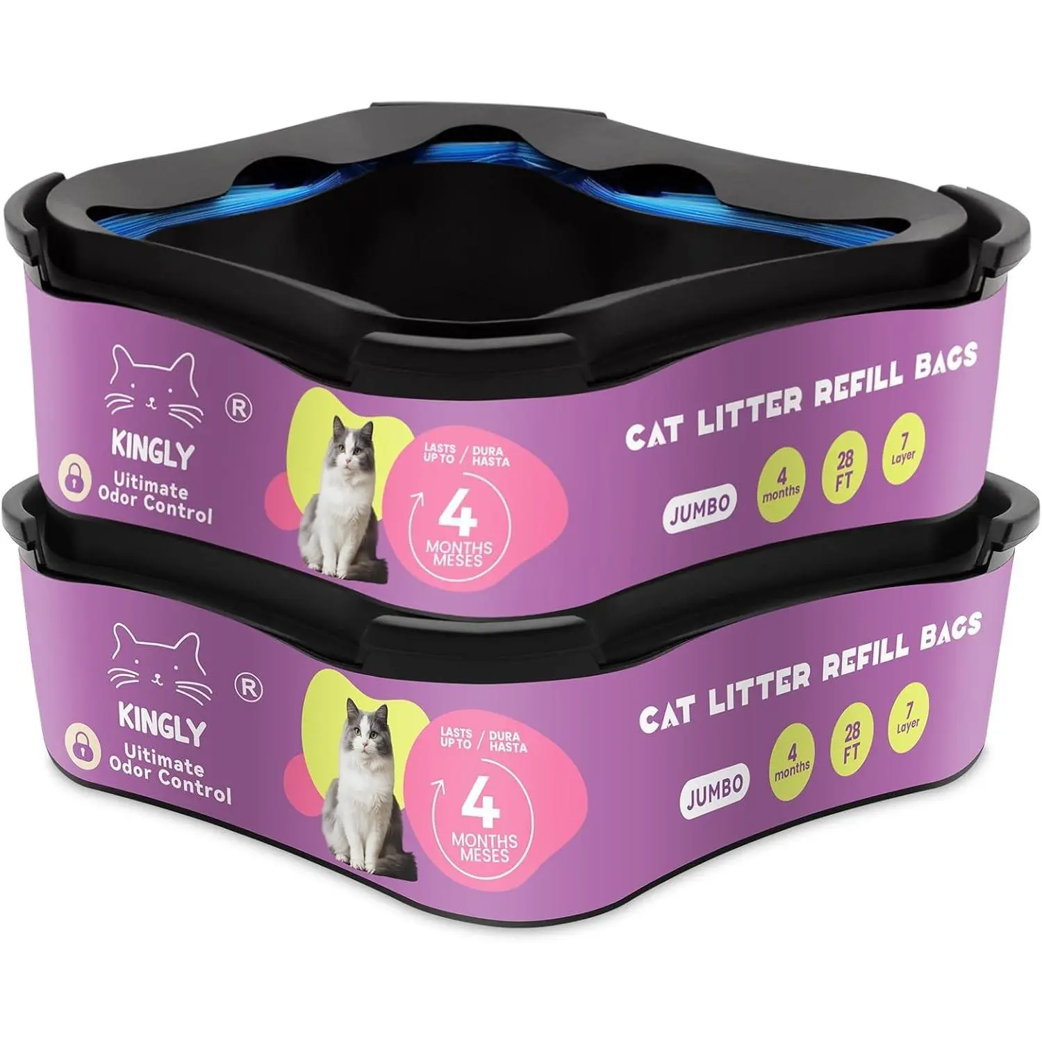 Premium Cat Litter Refill Bags Jumbo 28FT 2-Pack Lasts Up to 4 Months 2 Cartridges for Superior Odor Control