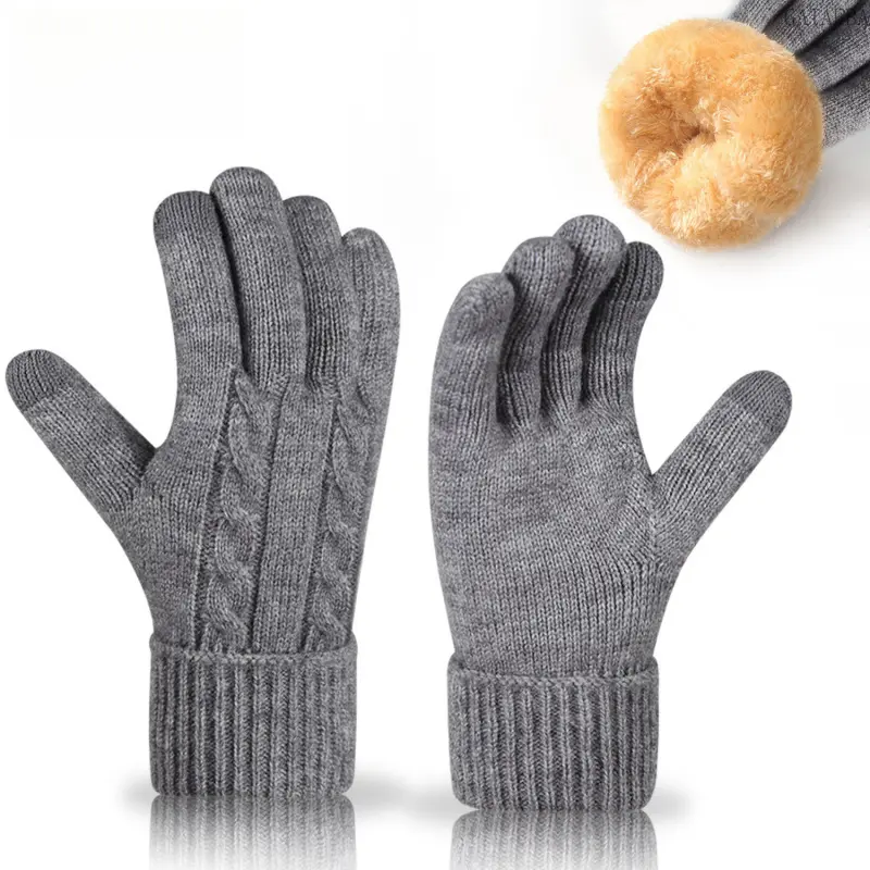 Dual-layer Knitted Touch Screen Gloves for Women, Windproof Warm Gloves for Outdoor Cycling in Winter