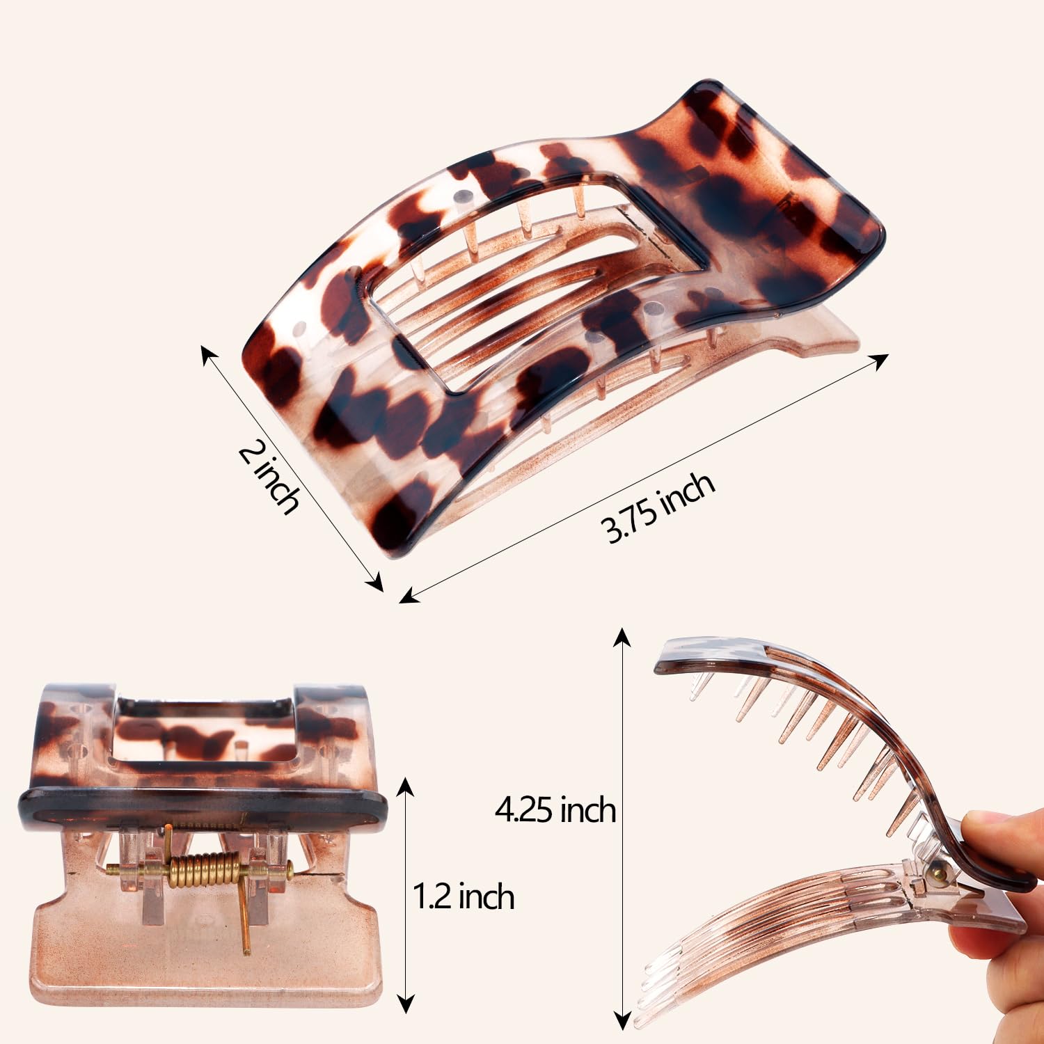 Flat Hair Clips for Women Girls, Matte Lay Flat Claw Clips, Strong Hold Large Side Hair Clip All Hair Types, French Duck Billed Hair Jaw Claw Clip, Non Slip Grip for Daily Styling Tortoise