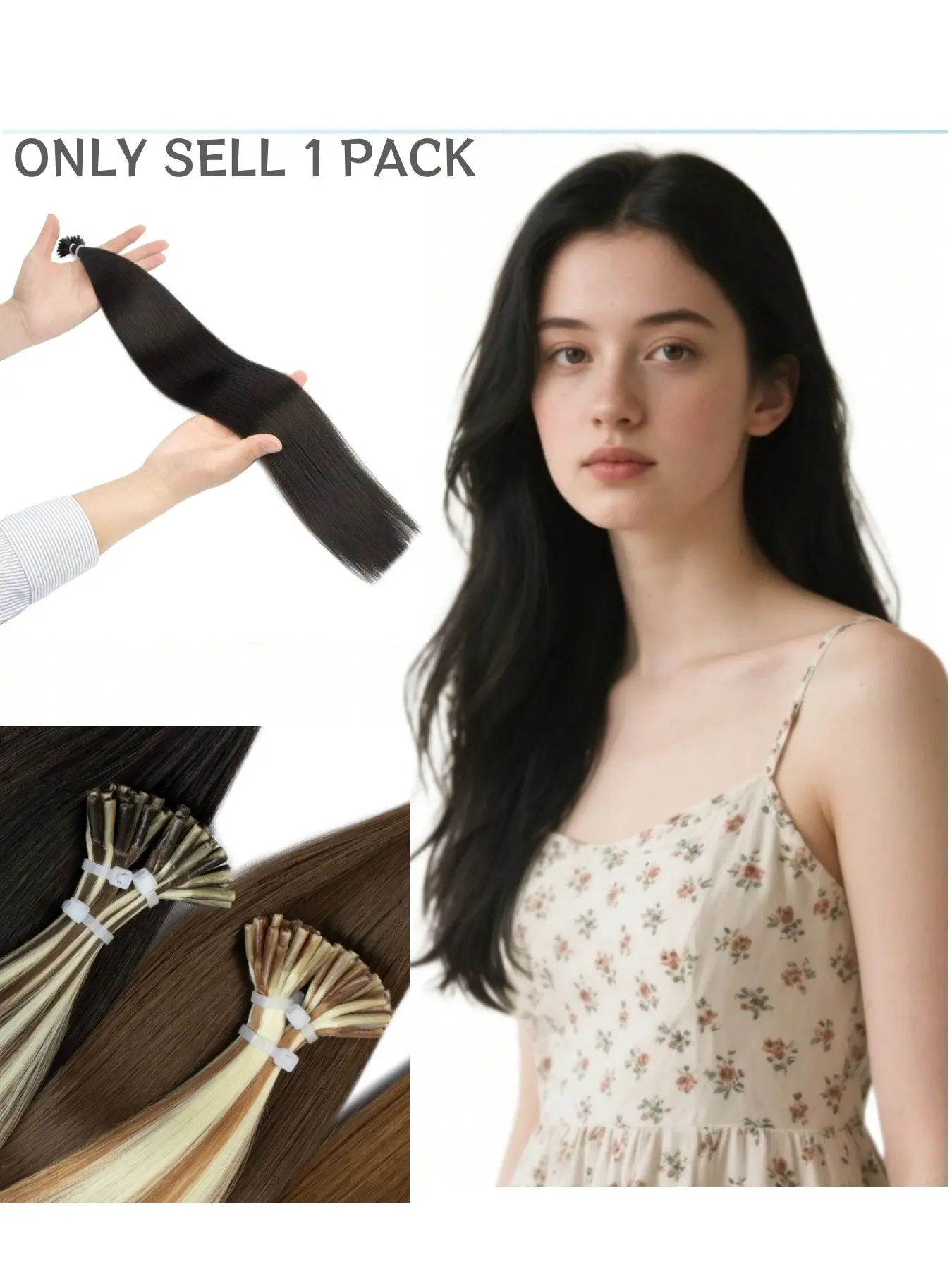 20-Inch I-Type Synthetic Hair Extensions, Heat-Melt Keratin Glue Design, Natural Colors, Smooth Fiber, No Knots, Ideal for All Occasions