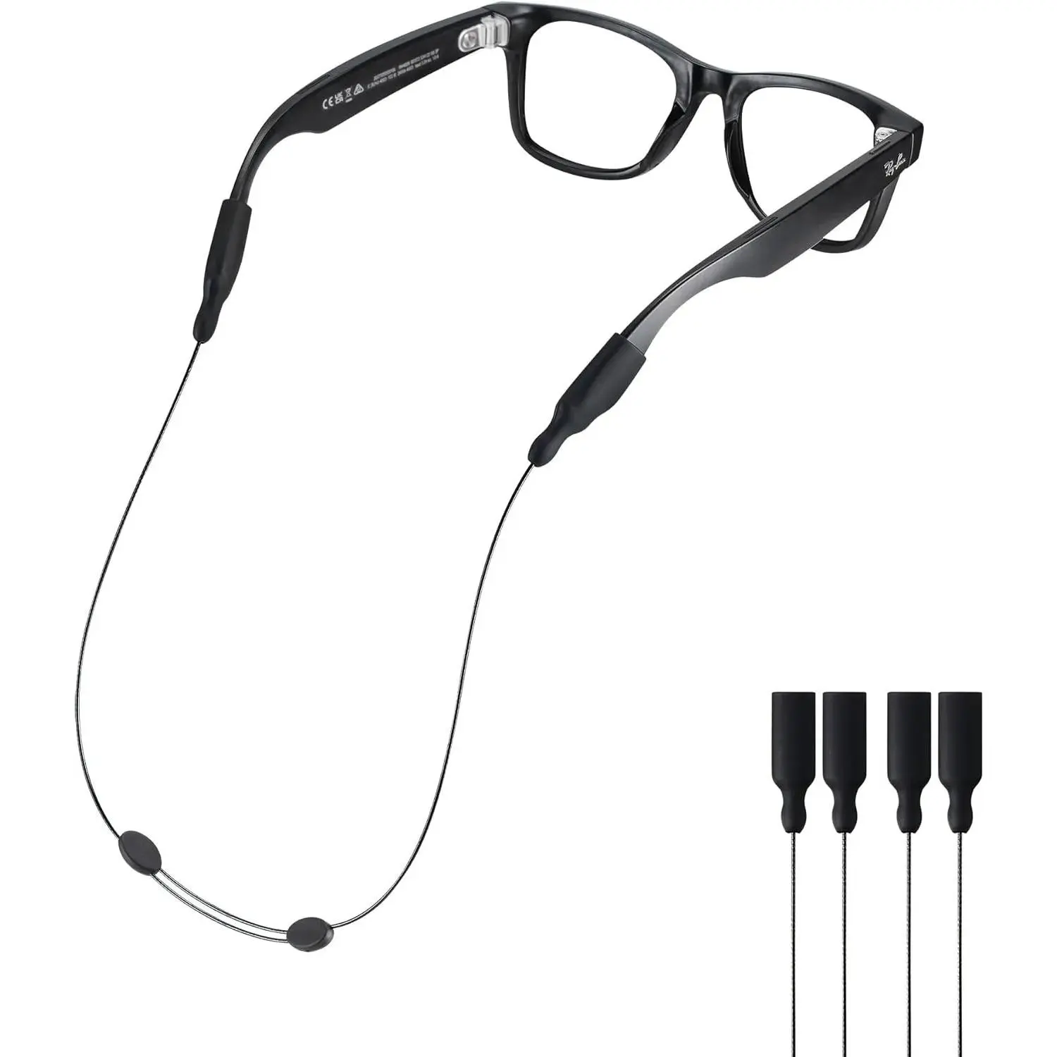 Glasses Strap for Rayban Meta Ai Glasses,Thick Temples-No Tail Adjustable Sunglass & Eyeglasses Straps for Men Women, Eye Glasses Holders Around Neck,Eyewear Retainer Lanyard-2pcs 20Inch Black