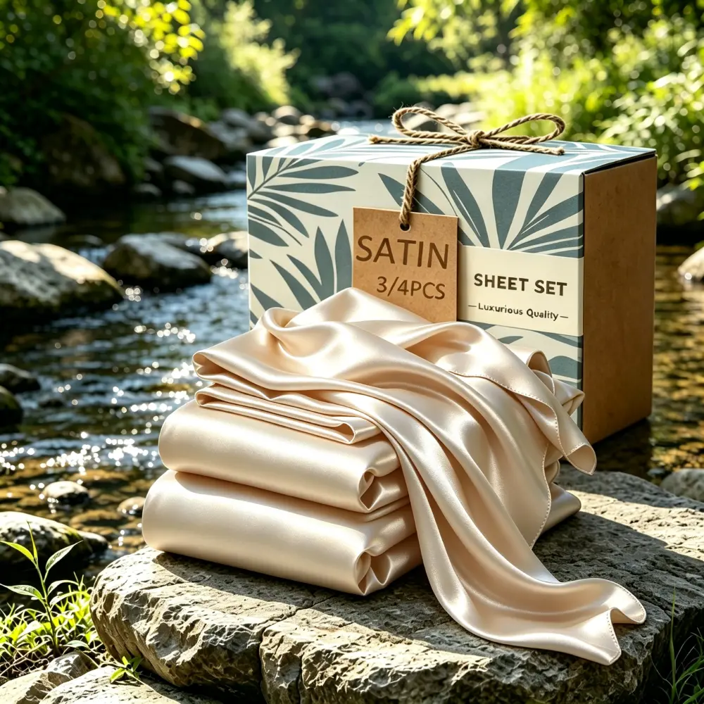 MUXHOMO 3/4 PCS Cooling Satin Sheet Set, Soft Wrinkle Resistant, Sweat-Wicking Satin Bedding 14'' Deep Pocket Design, Comfortable Breathable Luxury Hotel Grade, Flat Sheet, Fitted Sheet, Pillowcases, Suitable for Hot Sleepers, All Season