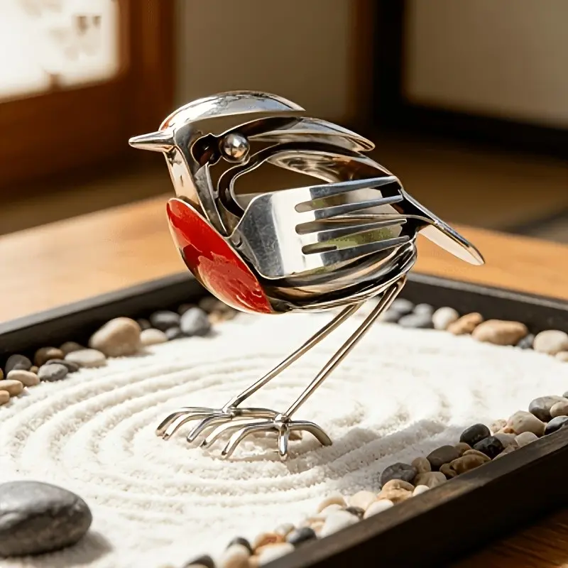 1Pc Metal Bird Outdoor Statue Unique Animal Sculpture Made of Forks & Spoons Garden Ornament Home Decor Art Collection