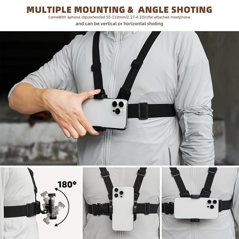6-in-1 Chest Phone Mount Kit for Sports & Action Cameras, Adjustable Harness Strap for Phone/Osmo Action, Includes Camera Accessories & Device Mount, Hands-Free POV Shooting for Vlogging, Cycling, Hiking