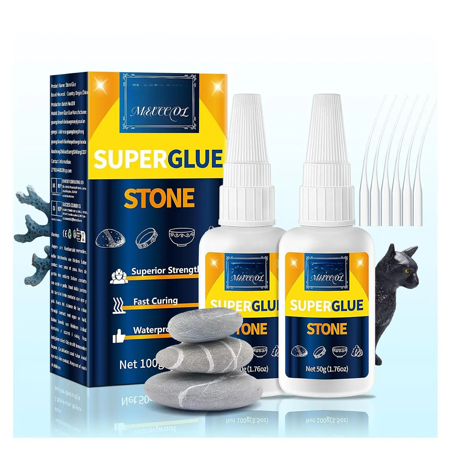 Stone Glue 100g - Marble Glue Heavy Duty for Granite, Artificial Stones & Tile | Clear  Stone Adhesive for Marble Repair & Craft Projects |  Drying, , 6 Precision Nozzle