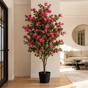 ARCH 6ft Luxury Artificial Bougainvillea Tree with Black Plastic Pot, Realistic Decorative Art Deco Fake Flowering Plant with Green Leaves/Pink Flowers, Fabric+Plastic Material, 1pc for Indoor Home Office Decor